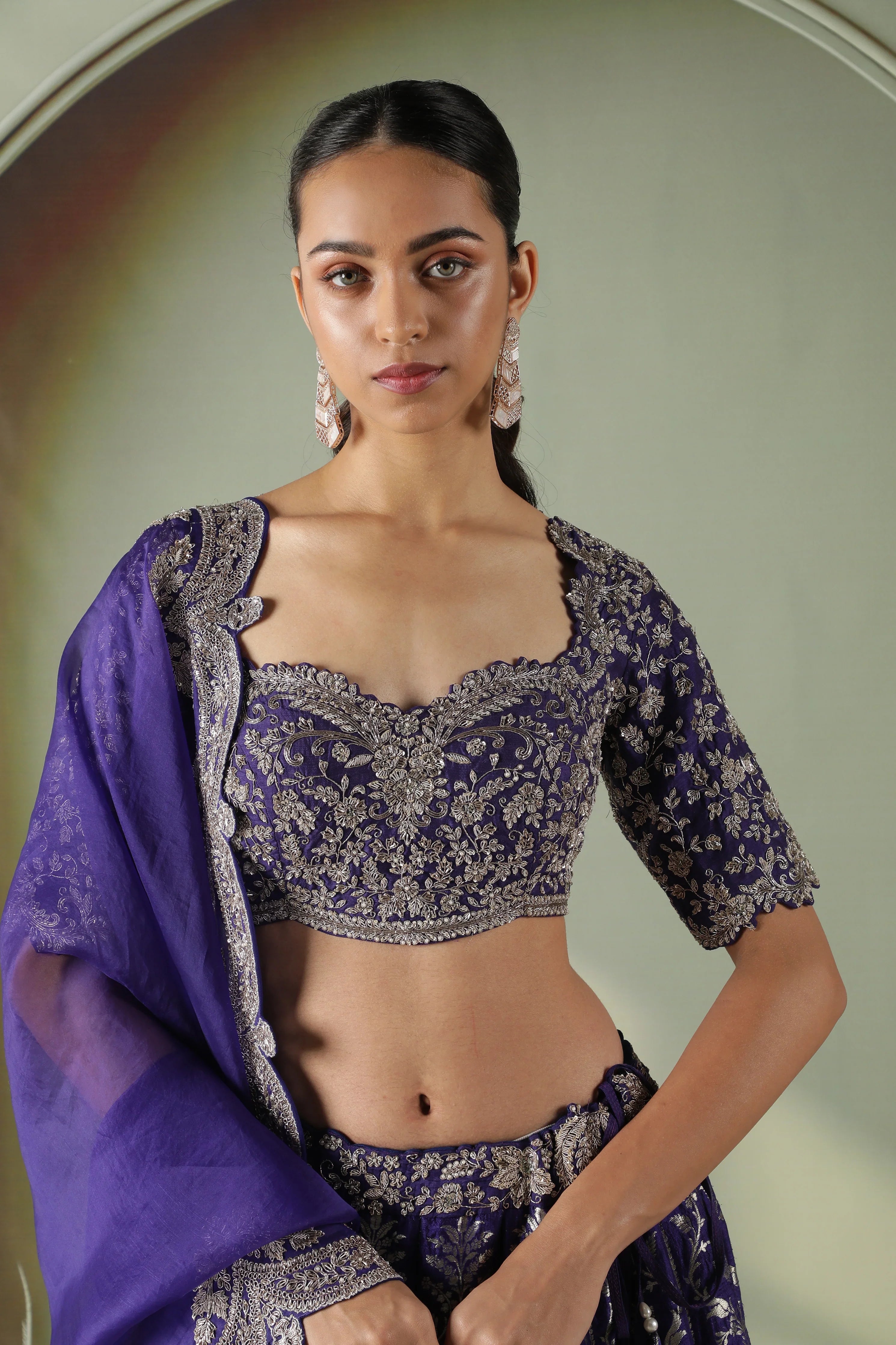 Purple Banarasi Silk Lehenga Set - Mokshaa