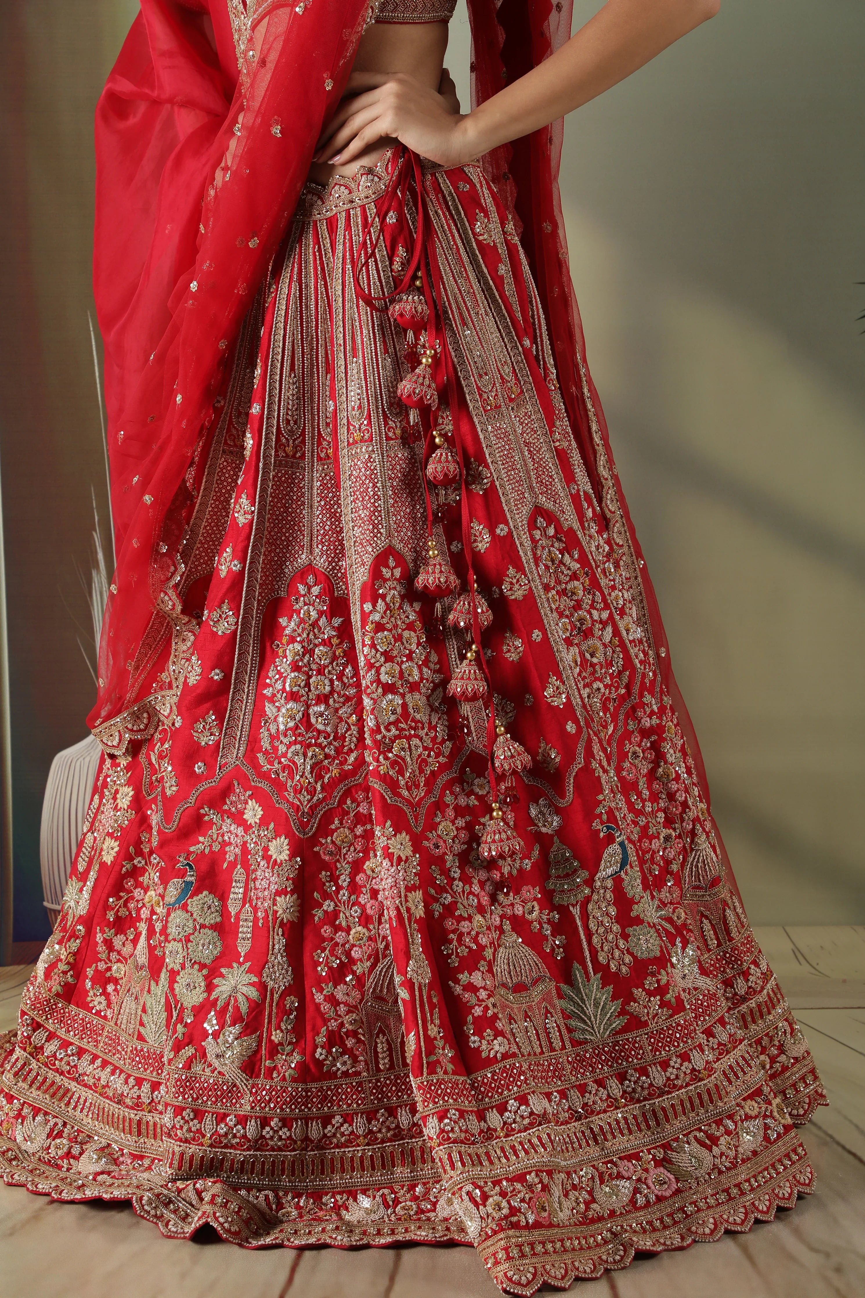 Red Raw Silk Bridal Lehenga Set - Mokshaa