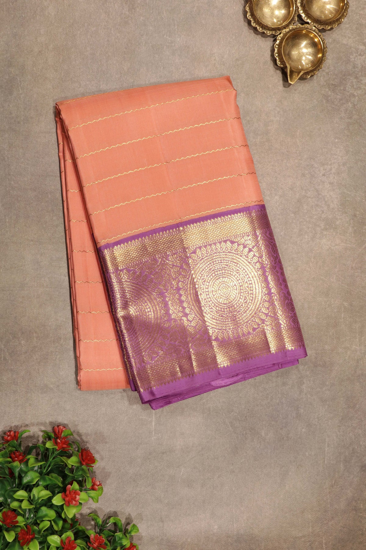 Peach Kanchivaram Silk Saree - Mokshaa