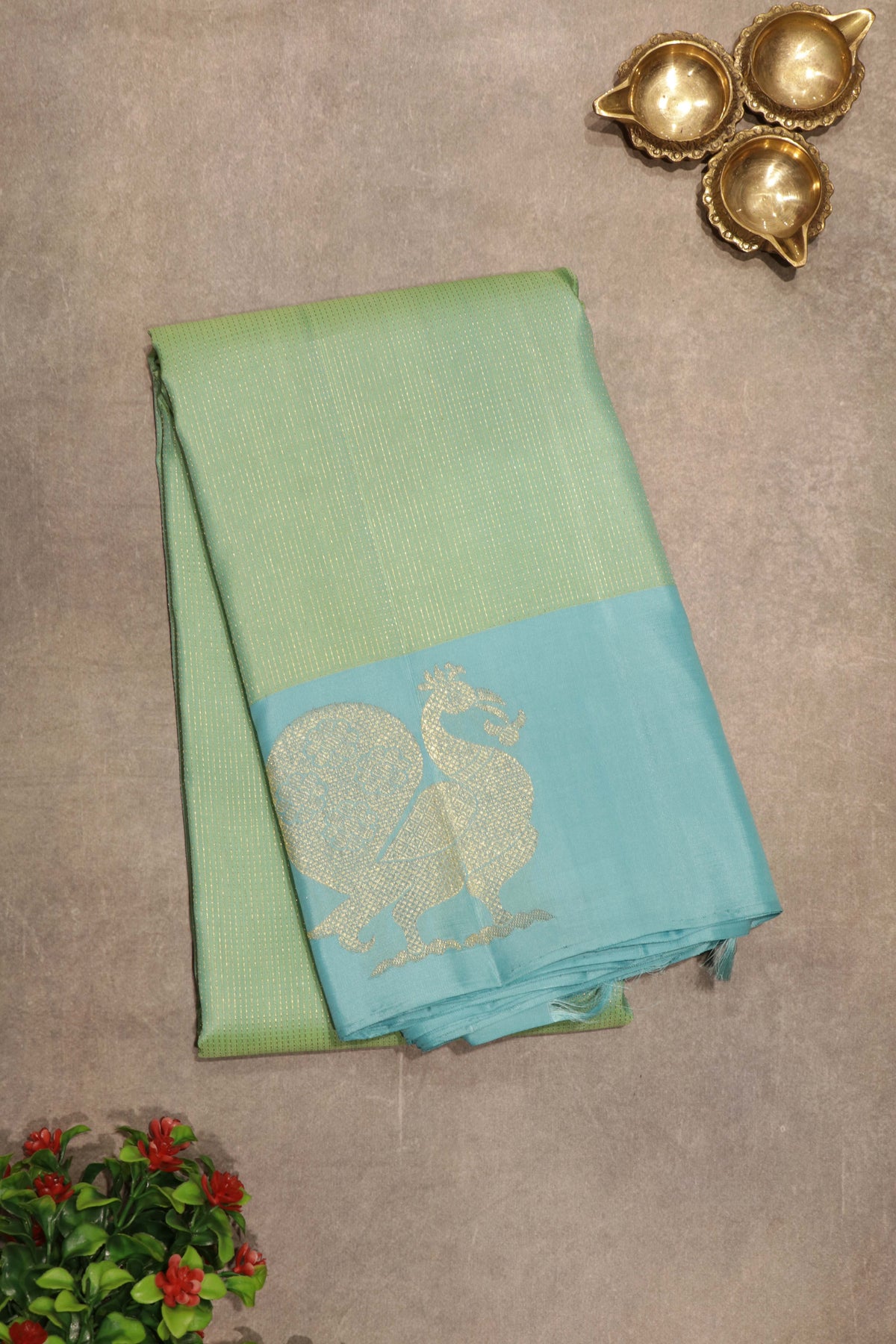Sea Green Kanchivaram Silk Saree - Mokshaa