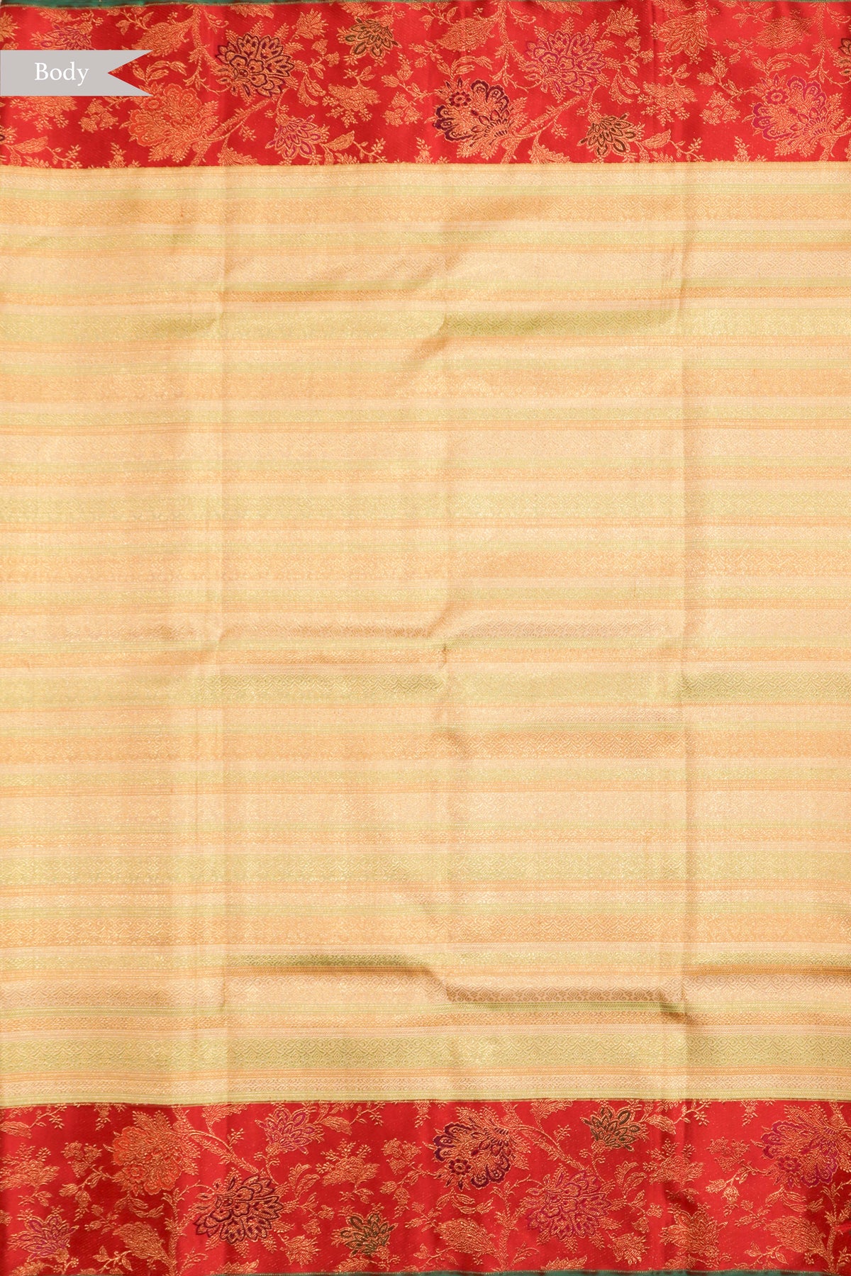 Ivory & Red Kanchivaram Brocade Silk Saree - Mokshaa