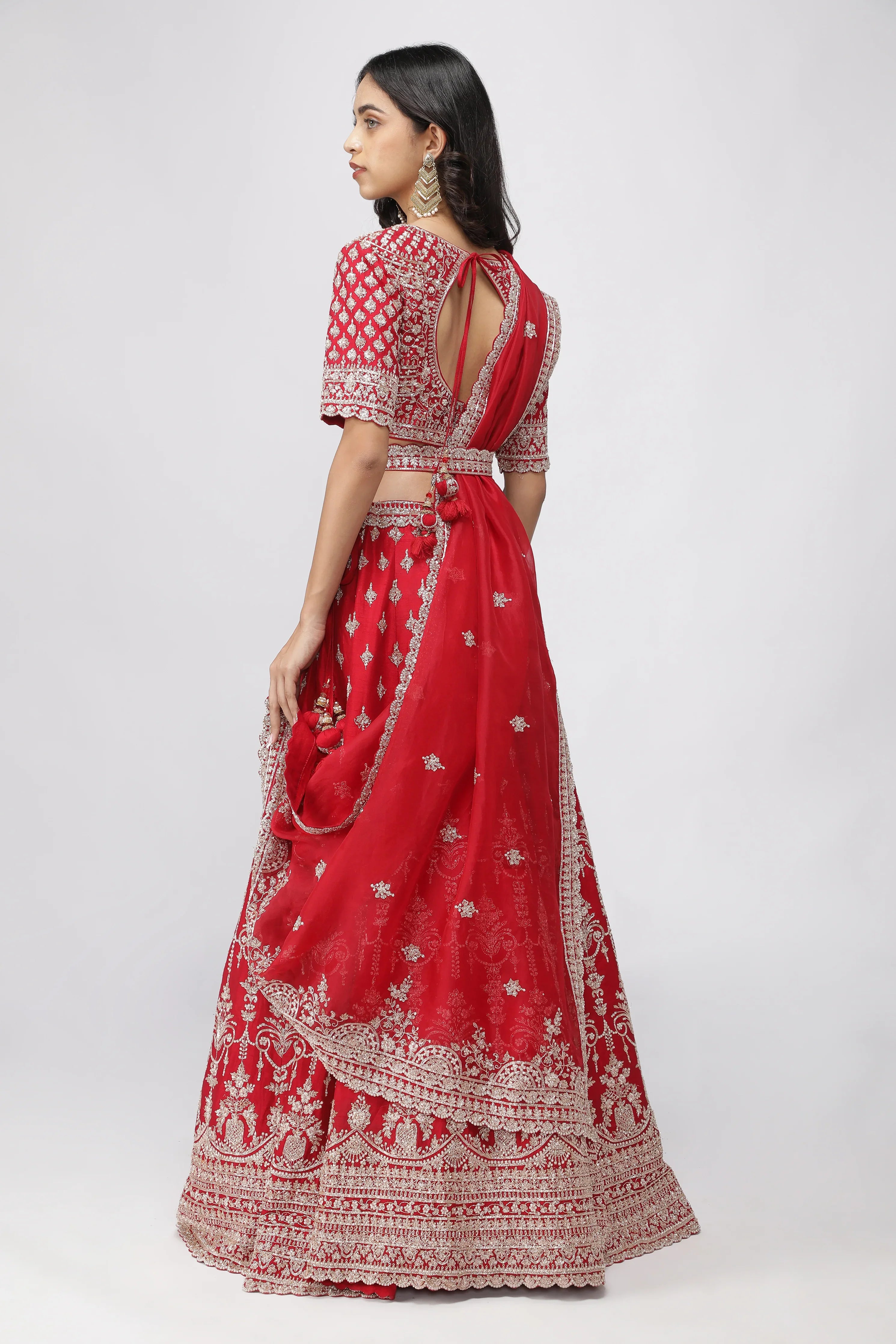 Opulent Red Raw Silk Bridal Lehenga Set - Mokshaa