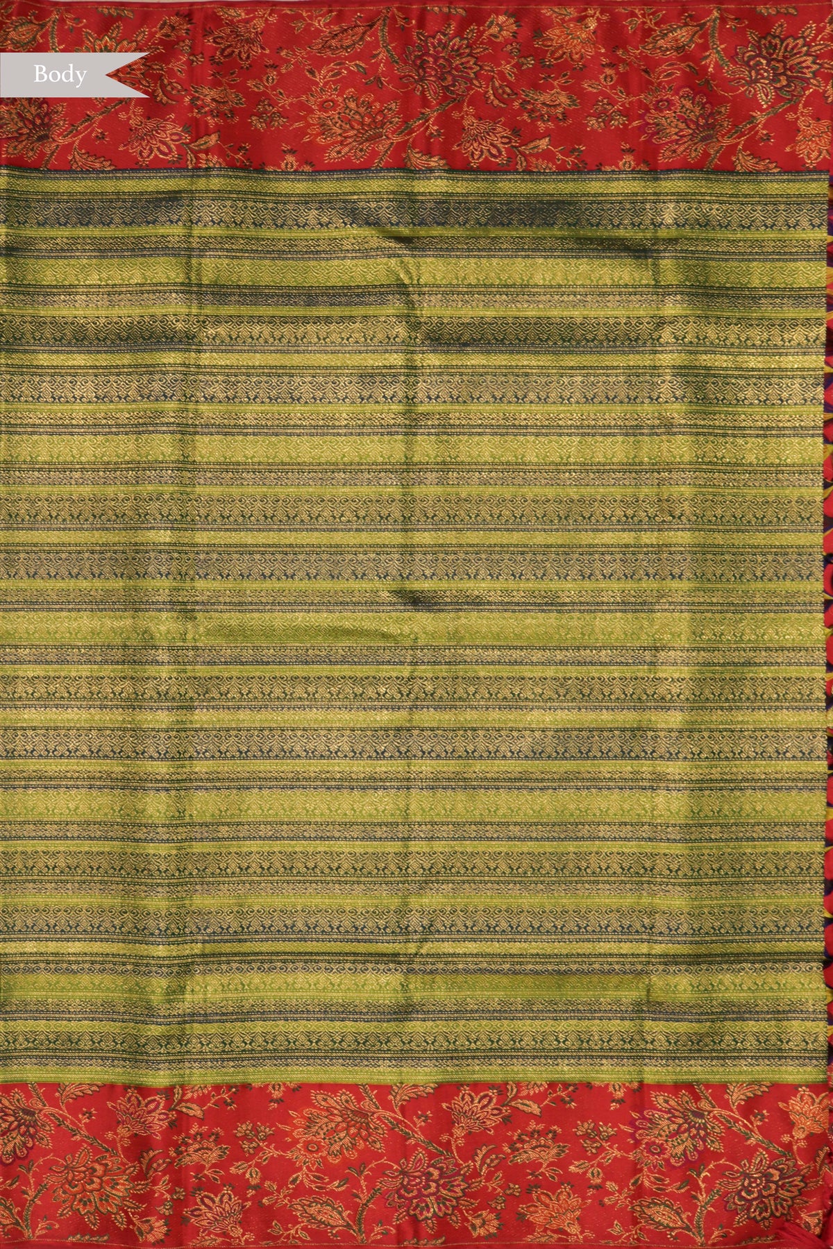 Green & Red Kanchivaram Brocade Silk Saree - Mokshaa