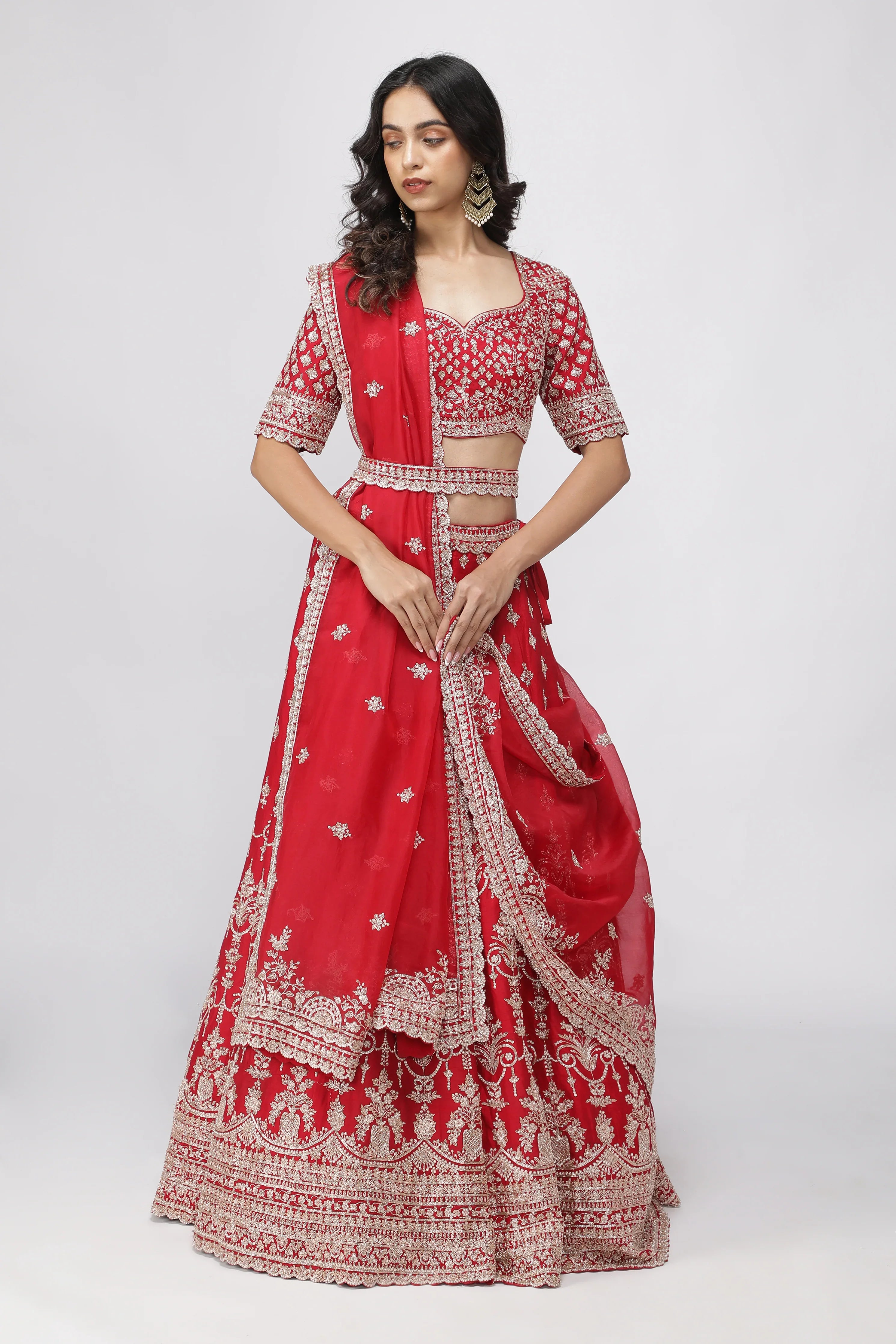 Opulent Red Raw Silk Bridal Lehenga Set - Mokshaa