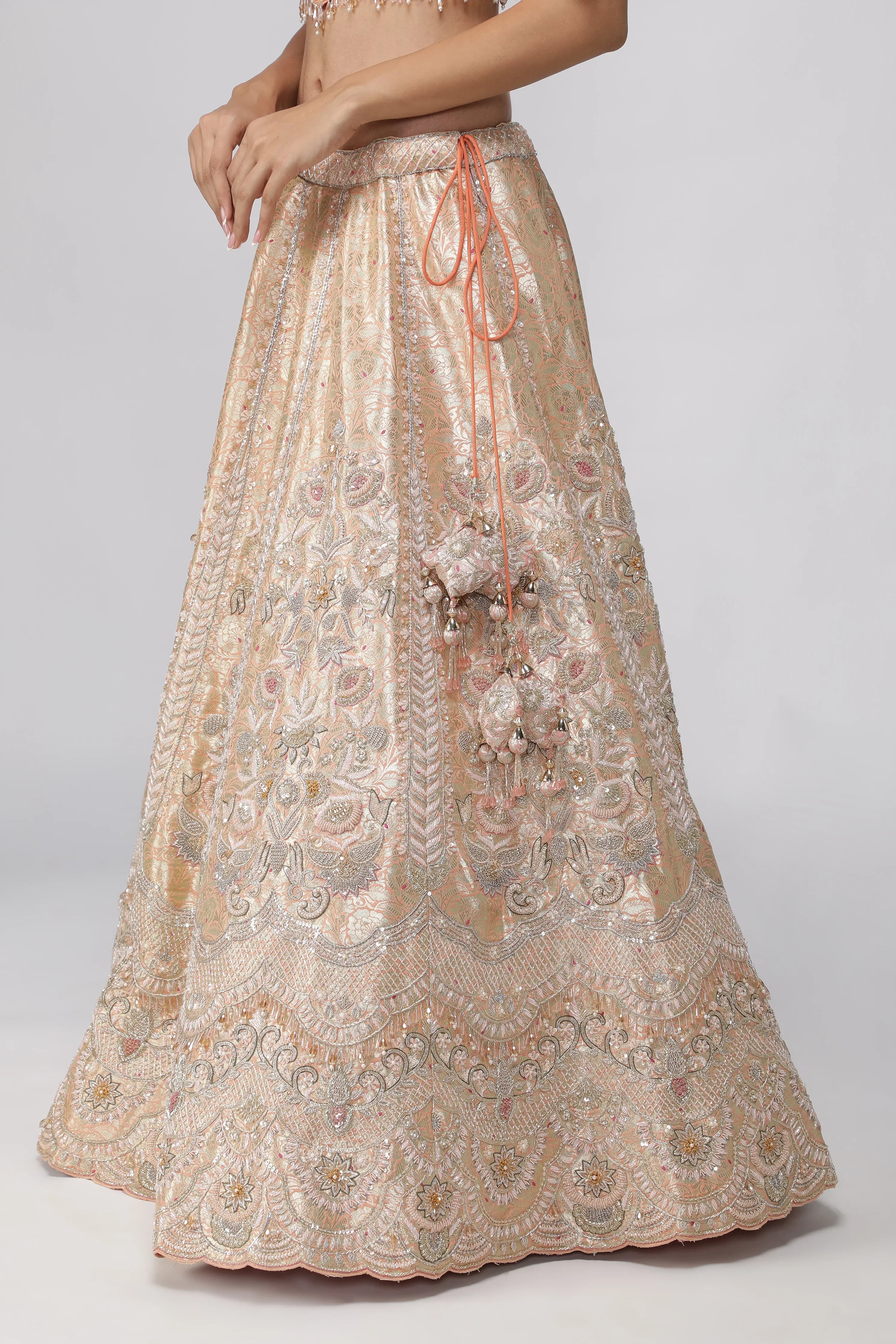 Peach Banarasi Silk Lehenga Set - Mokshaa