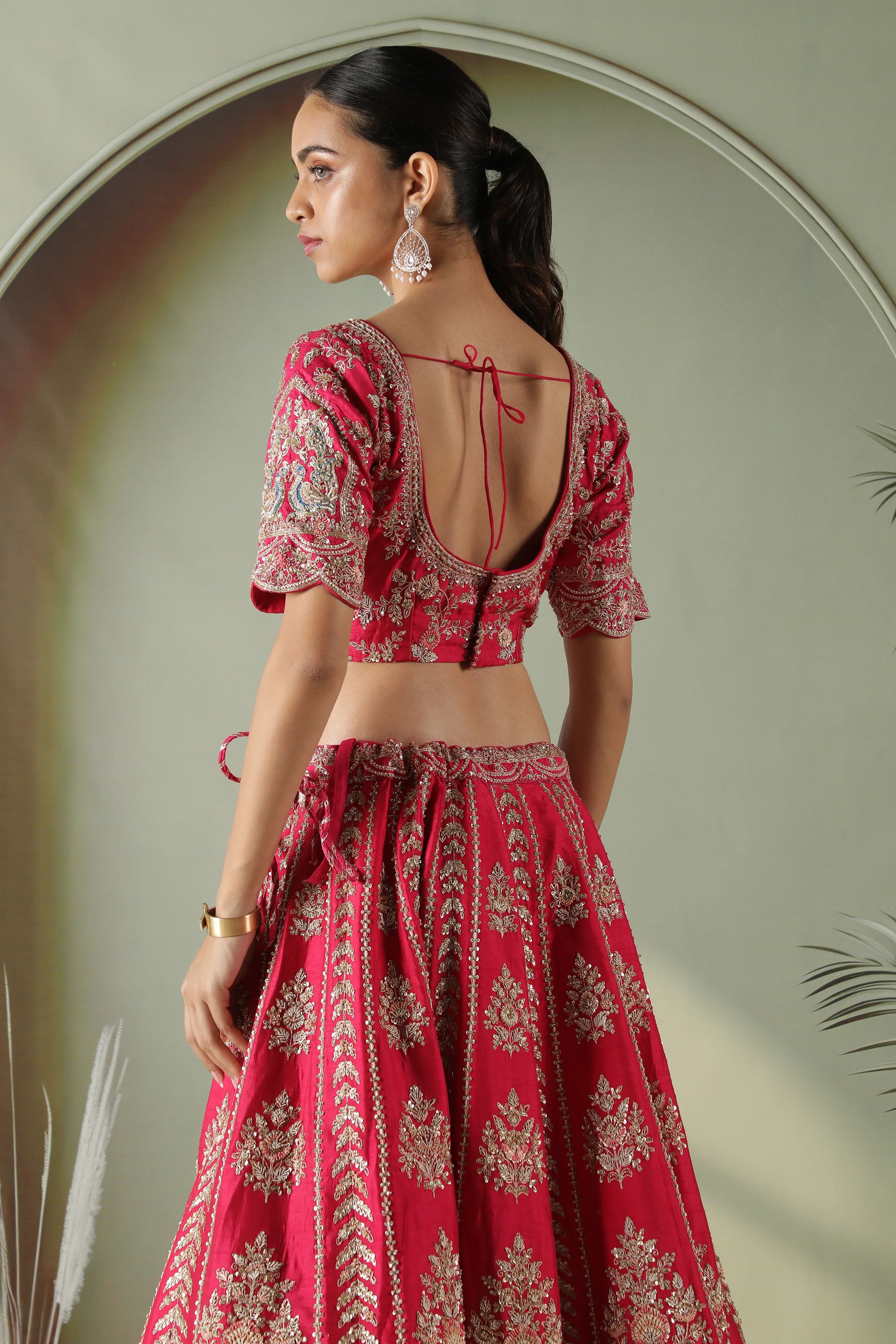Pink raw silk lehenga set - Mokshaa