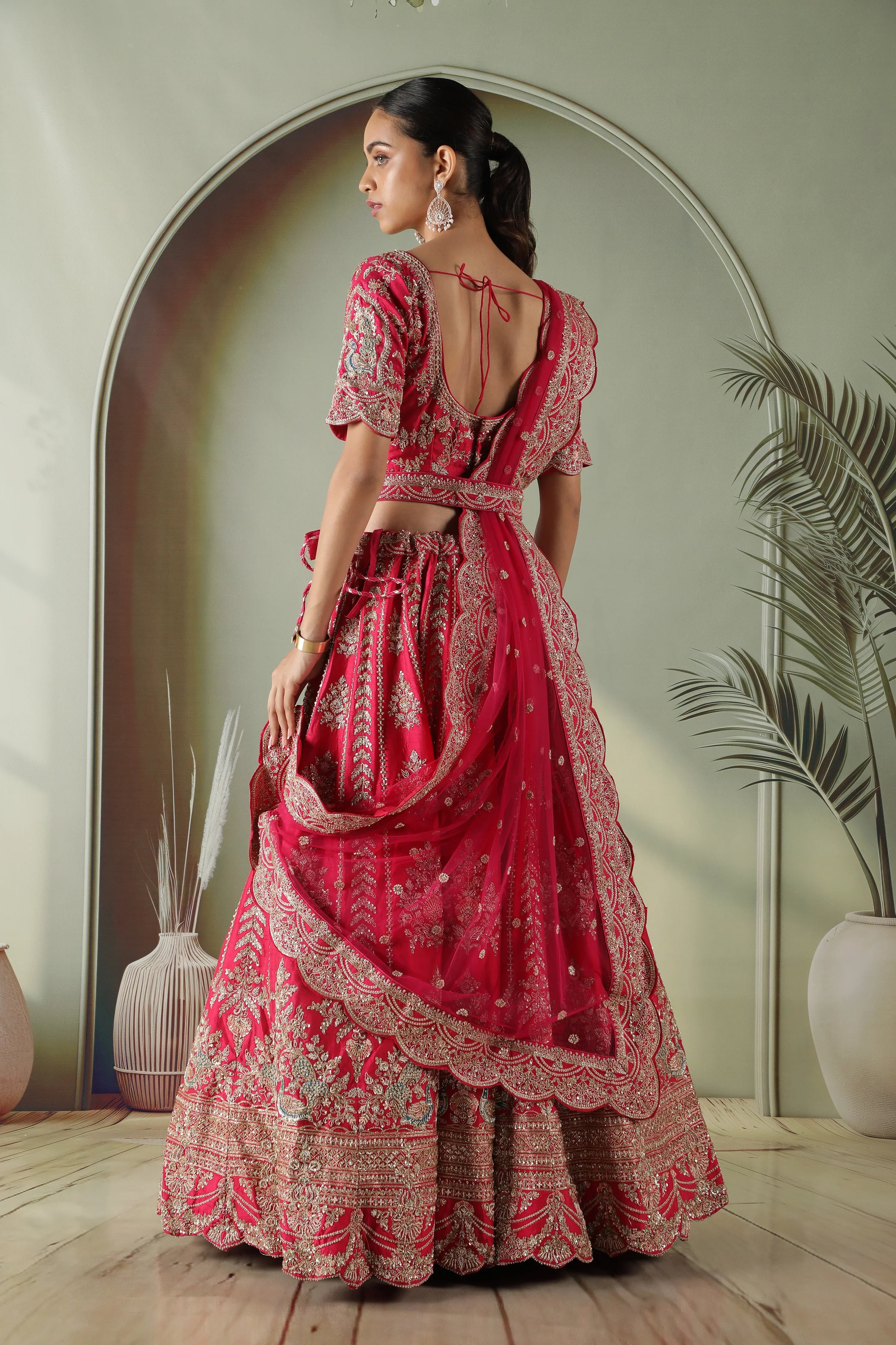 Pink raw silk lehenga set - Mokshaa