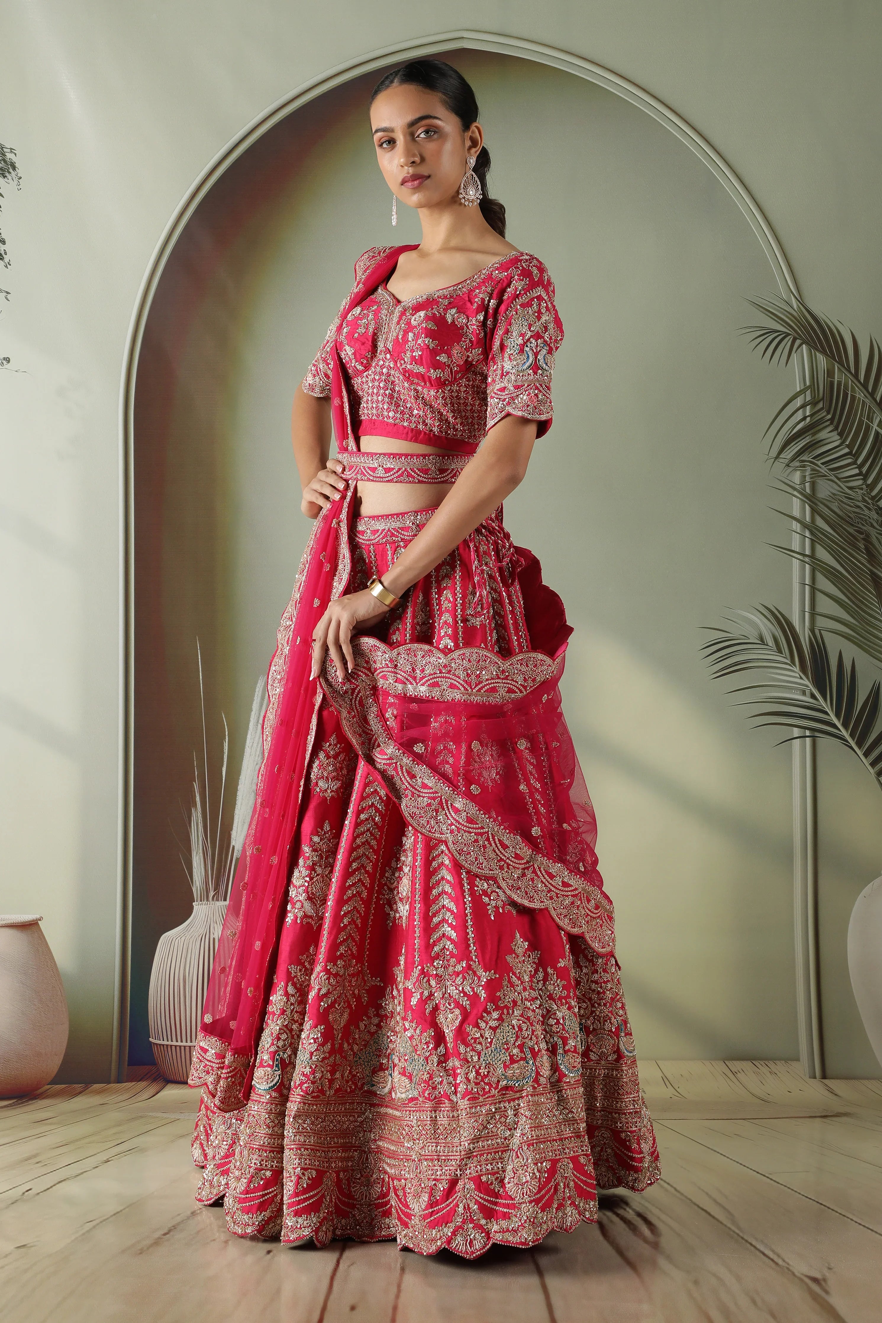 Pink raw silk lehenga set - Mokshaa