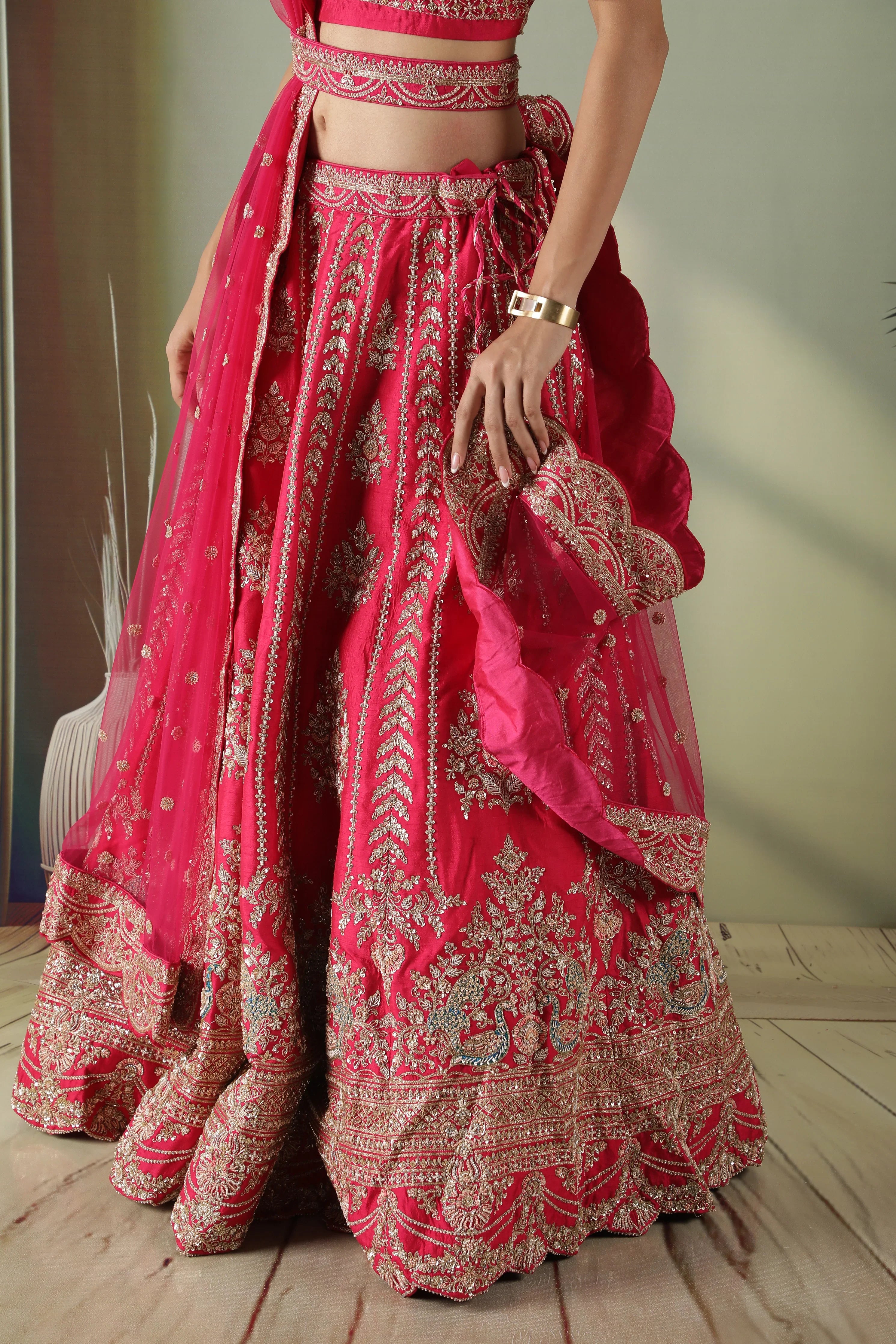 Pink raw silk lehenga set - Mokshaa