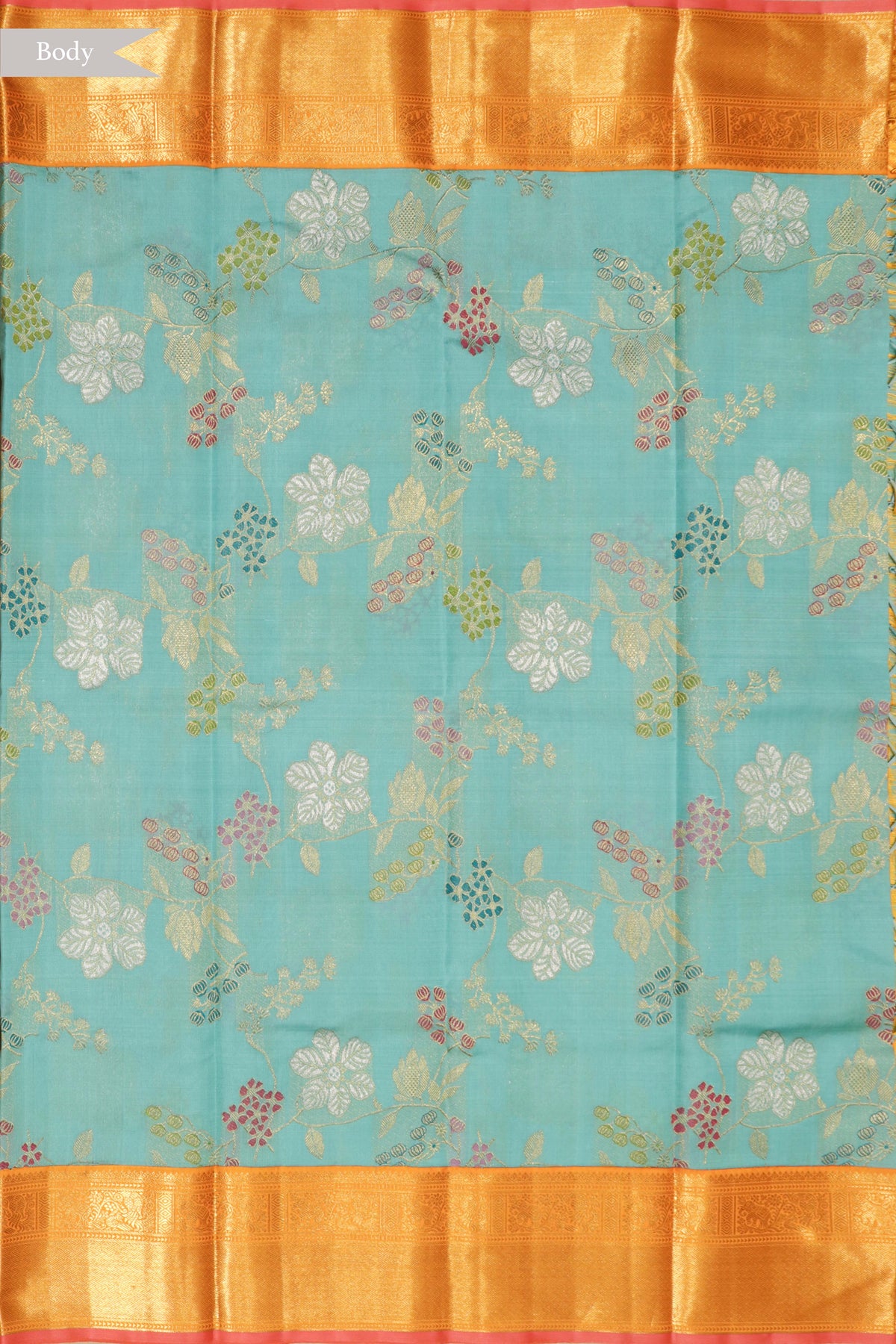Light Blue Kanchivaram Kora Silk Saree - Mokshaa