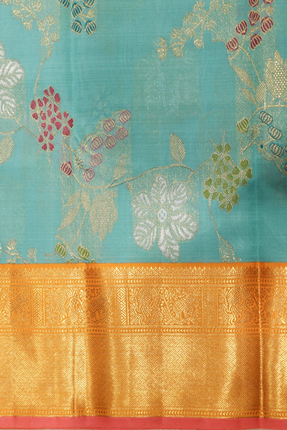 Light Blue Kanchivaram Kora Silk Saree - Mokshaa