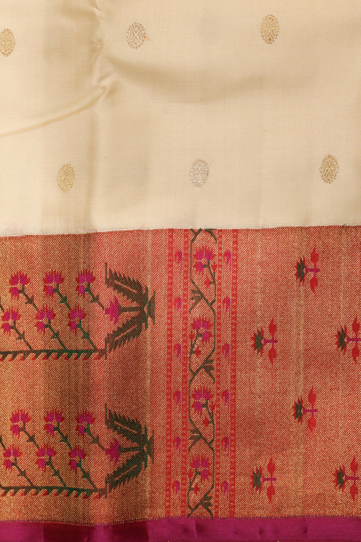 Cream Kanchivaram Silk Saree with Paithani Border - Mokshaa