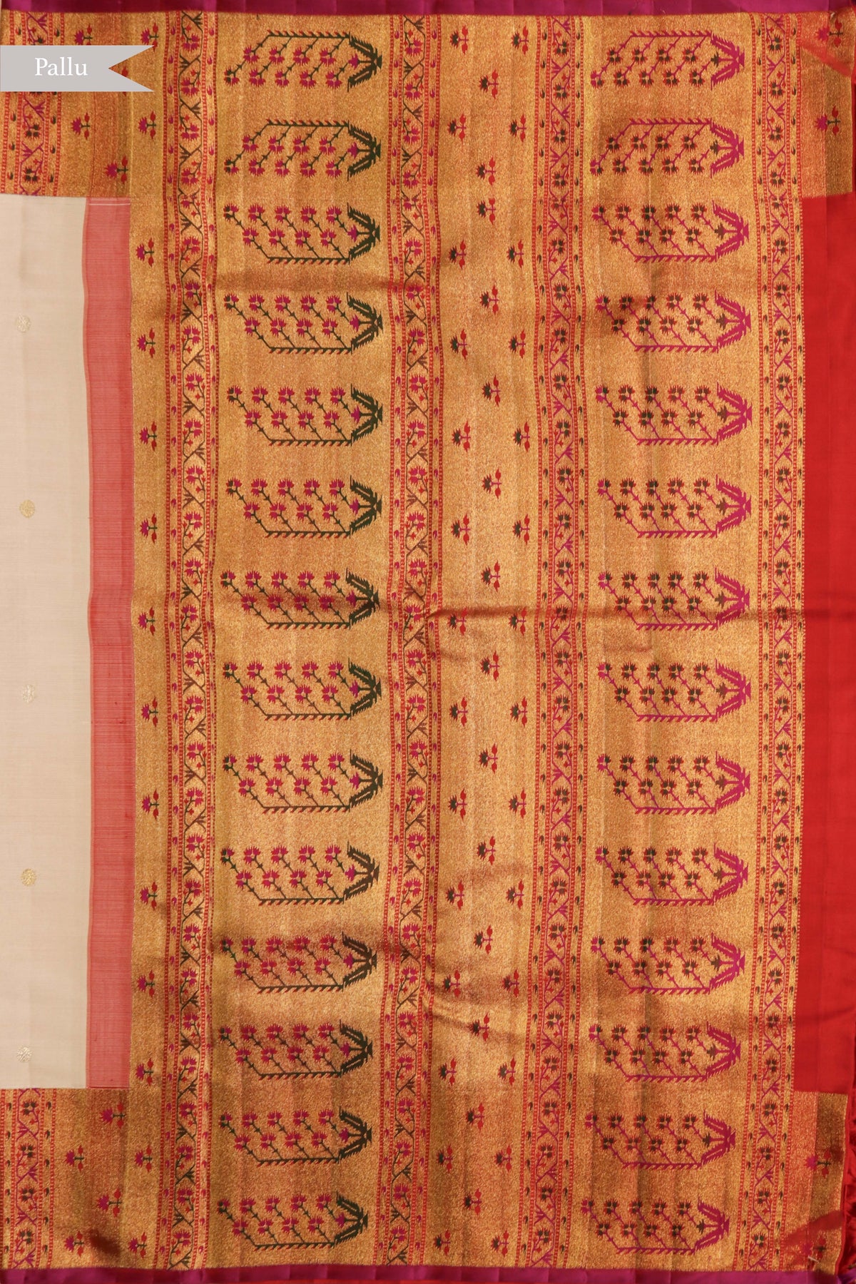 Cream Kanchivaram Silk Saree with Paithani Border - Mokshaa
