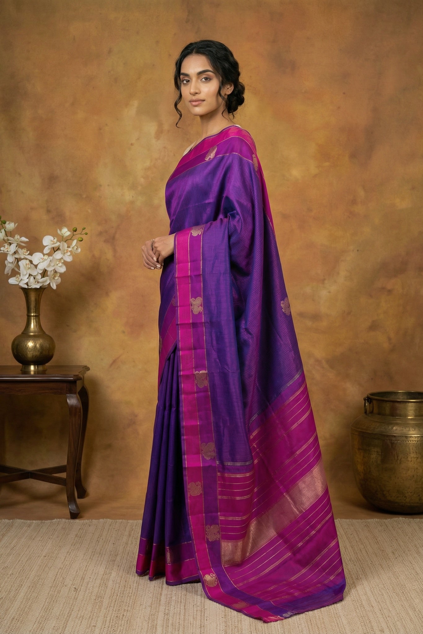 Violet Kanchipuram Silk Zari Saree - Mokshaa