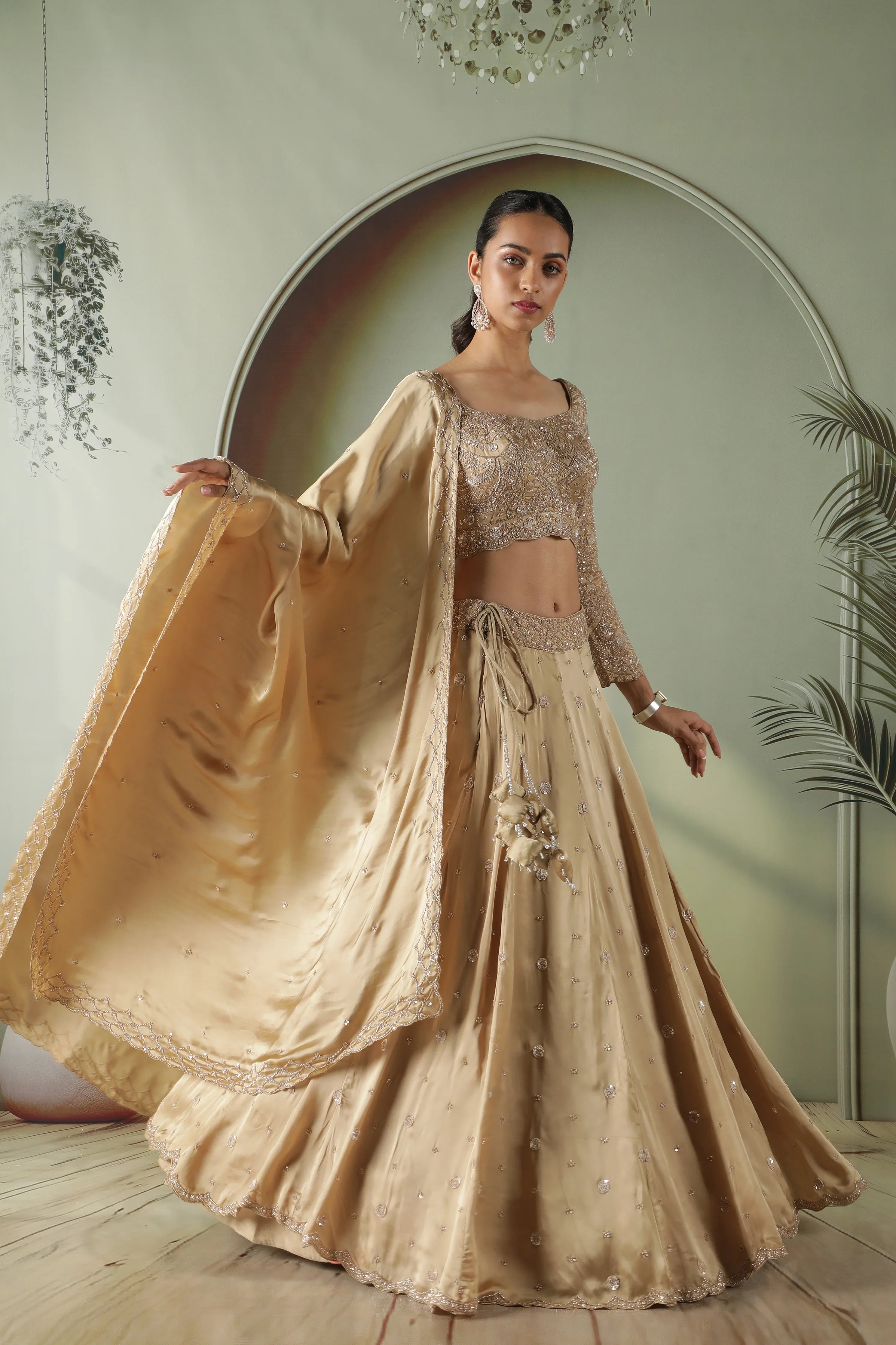 Gold Satin Silk Lehenga Set - Mokshaa