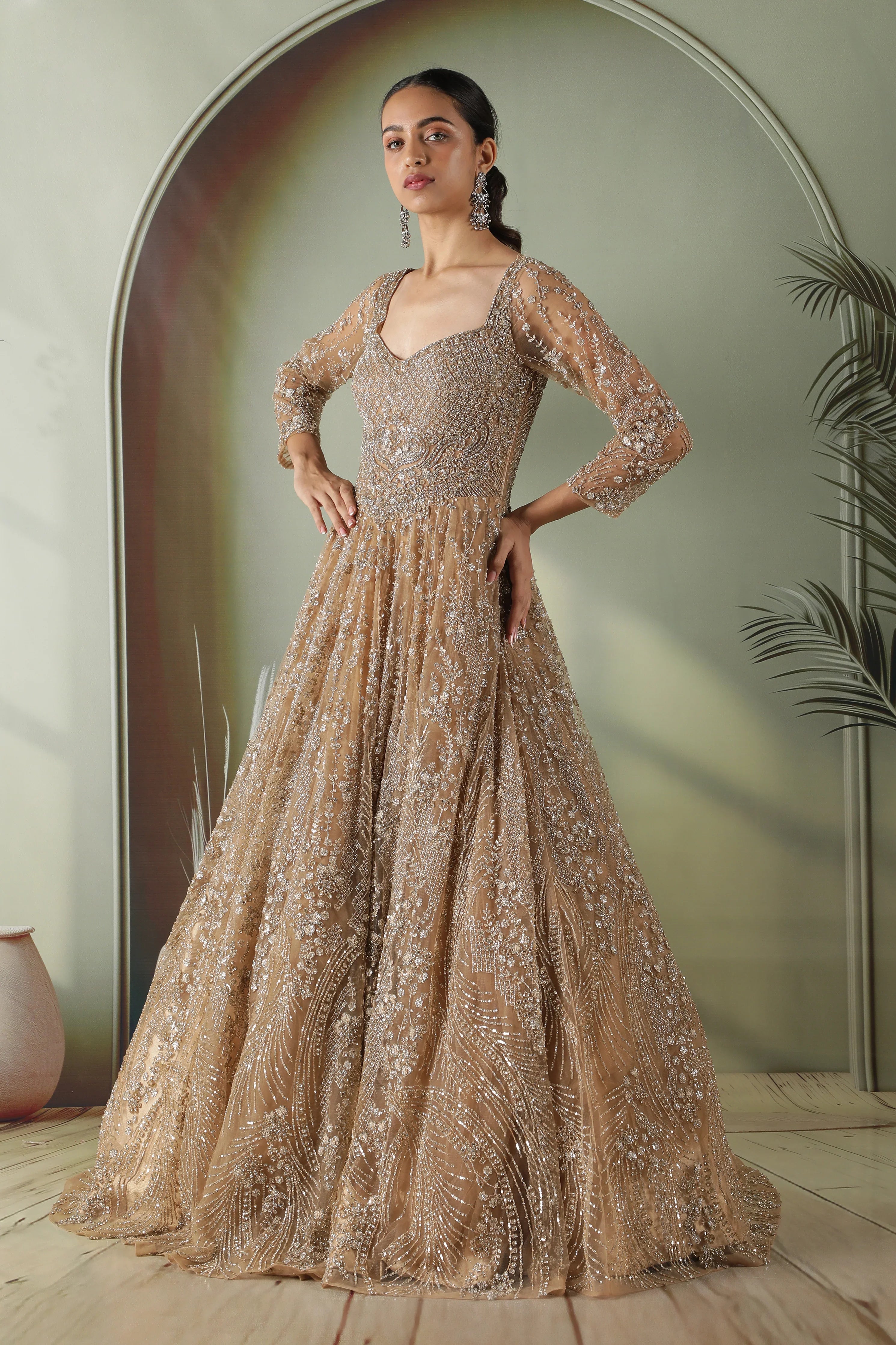 Gold Net Gown - Mokshaa