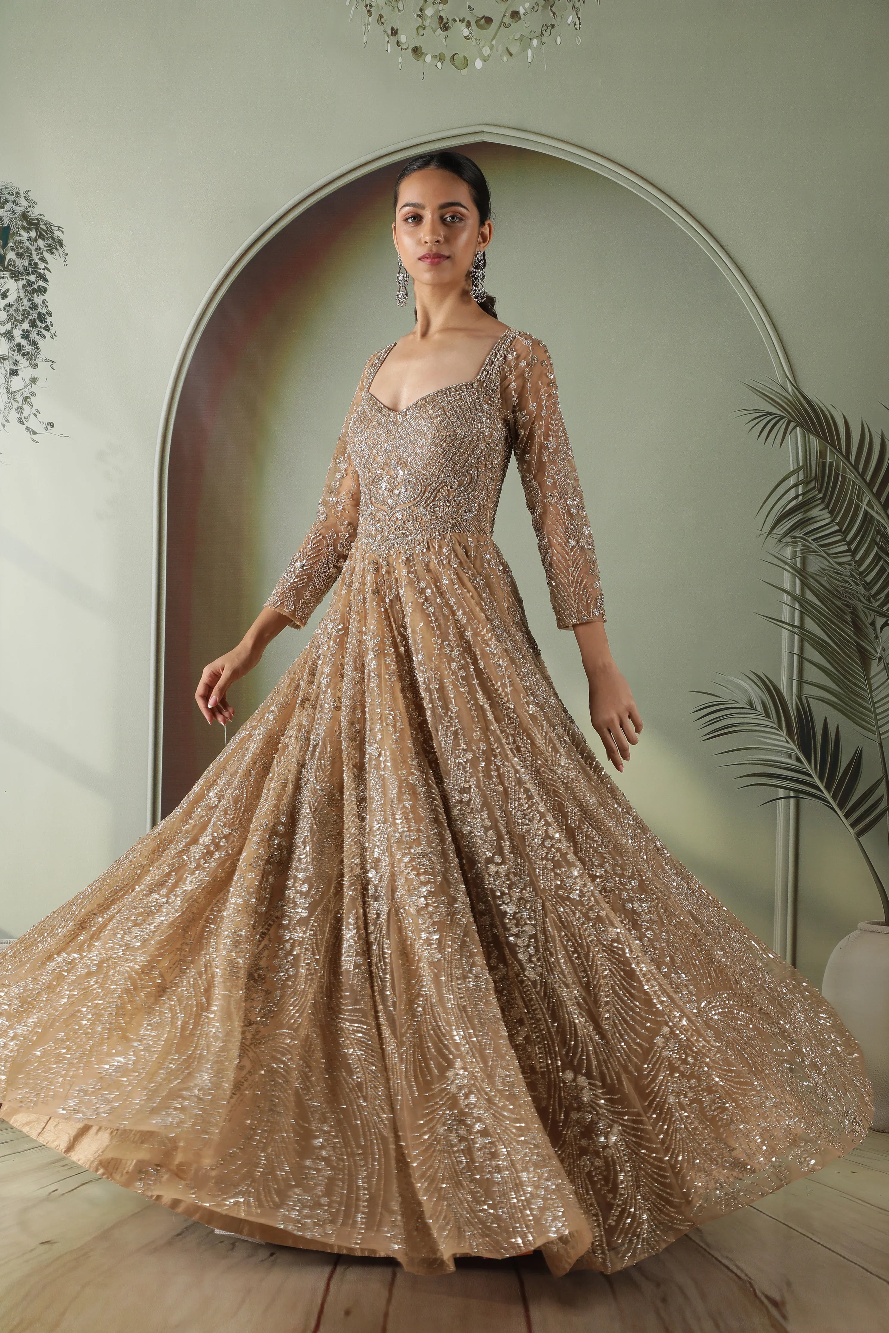 Gold Net Gown - Mokshaa