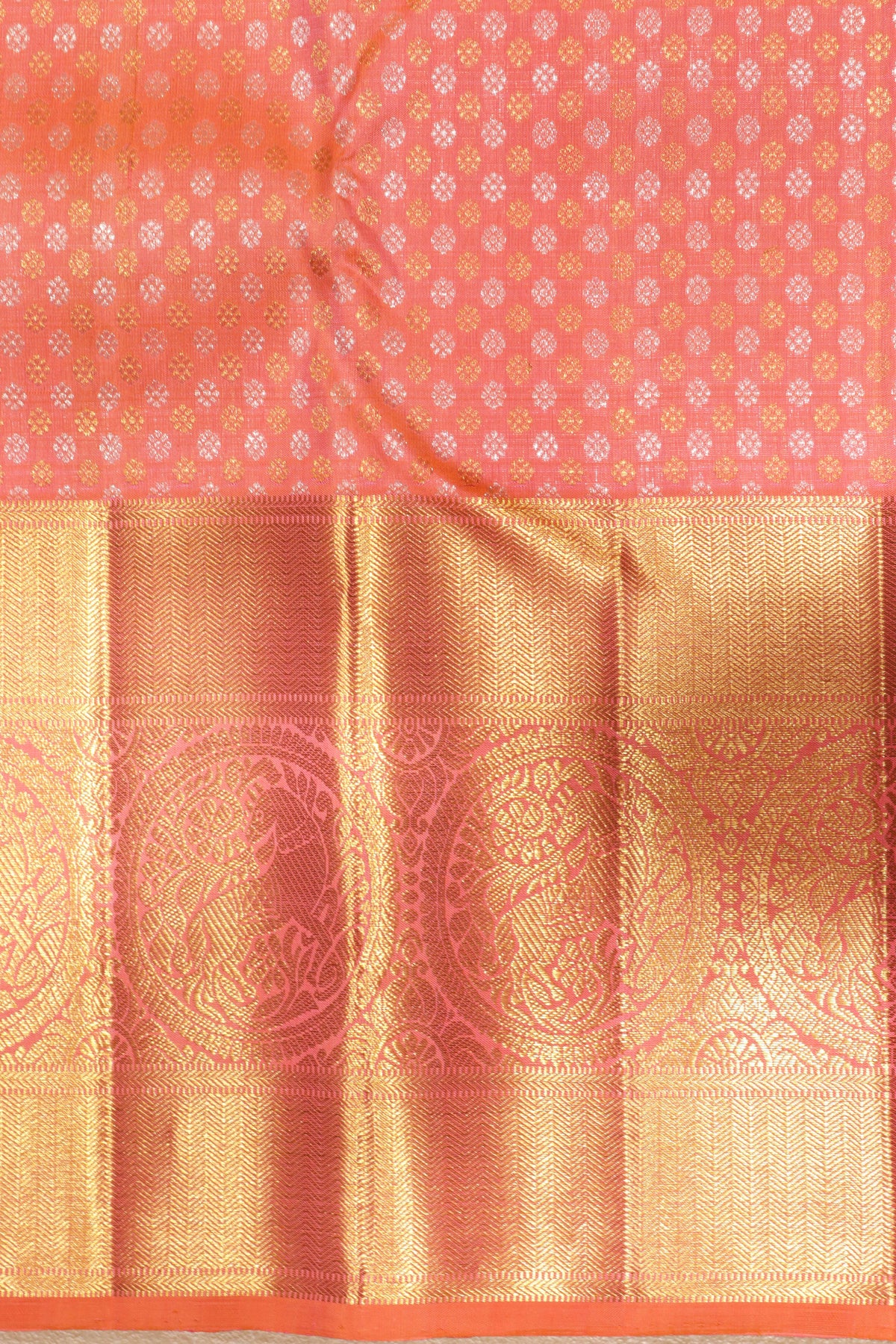 Orange Peach Kanchivaram Silk Saree - Mokshaa