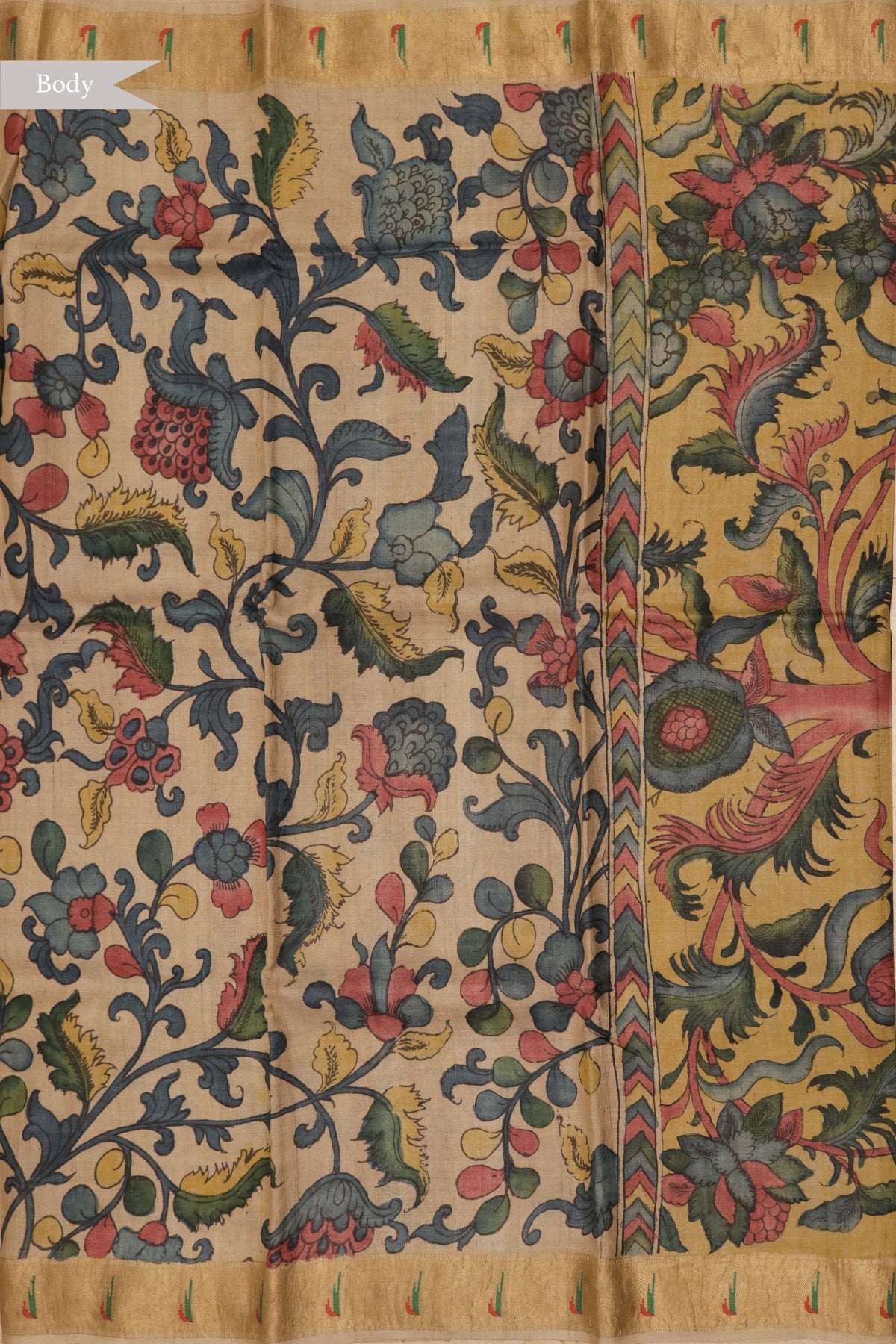 Beige Kalamkari Tussar Silk Saree - Mokshaa