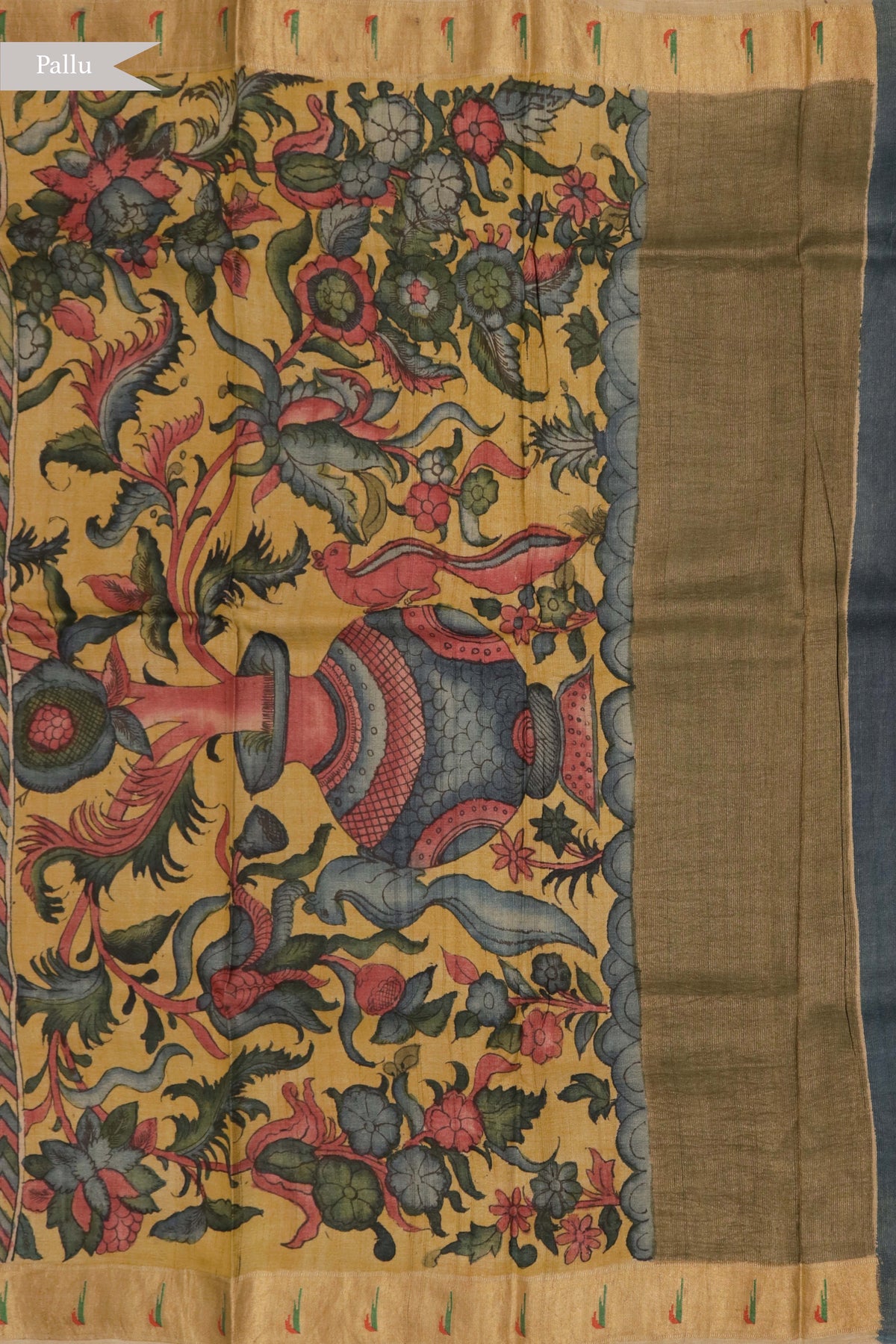 Beige Kalamkari Tussar Silk Saree - Mokshaa