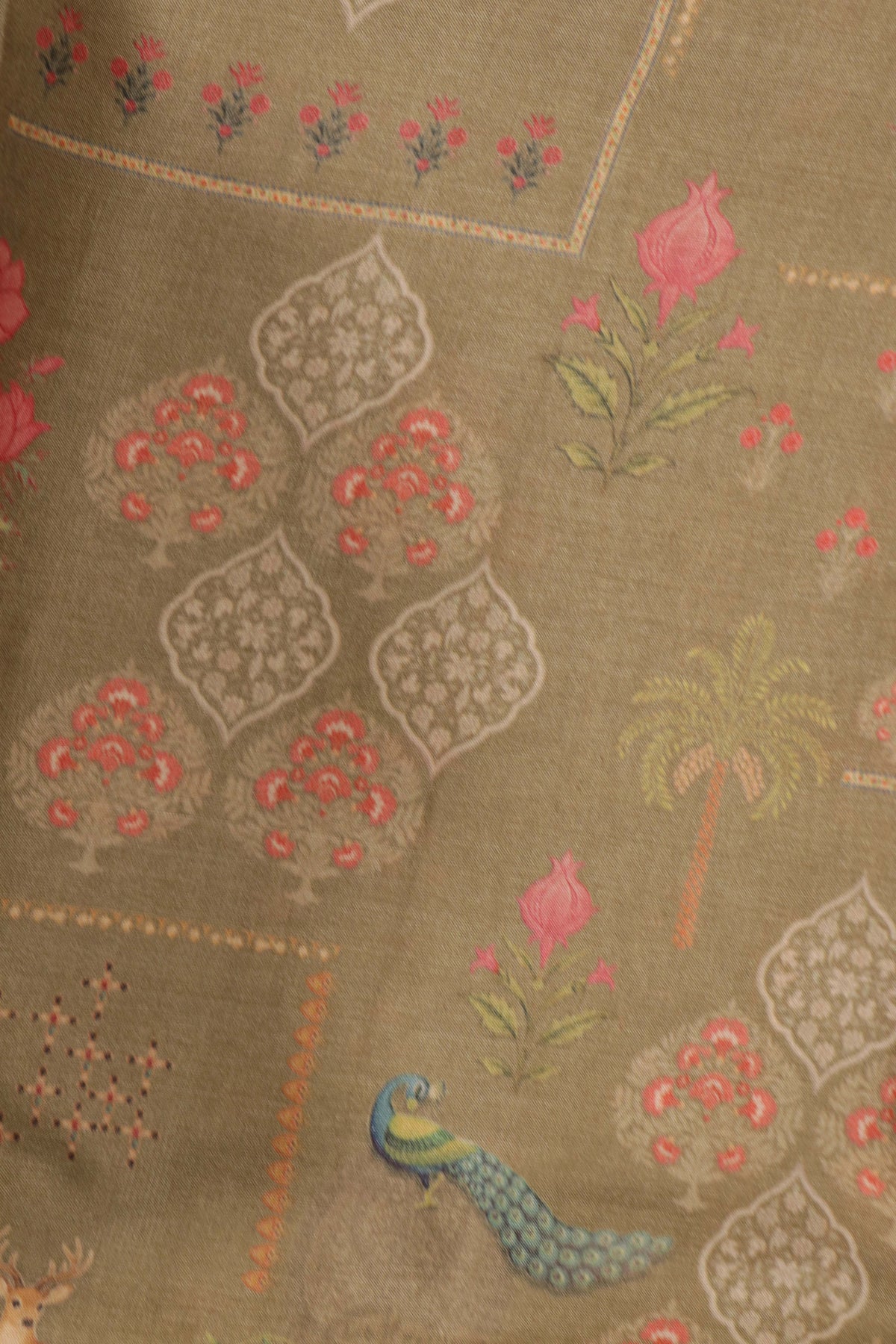 Olive Green Tussar Silk Digital Print Saree - Mokshaa