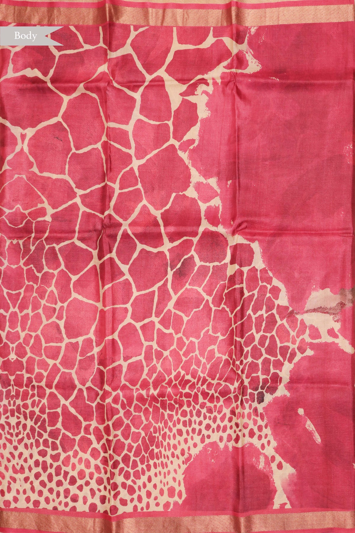 Magenta Pink Geometric Print Tussar Silk Saree - Mokshaa