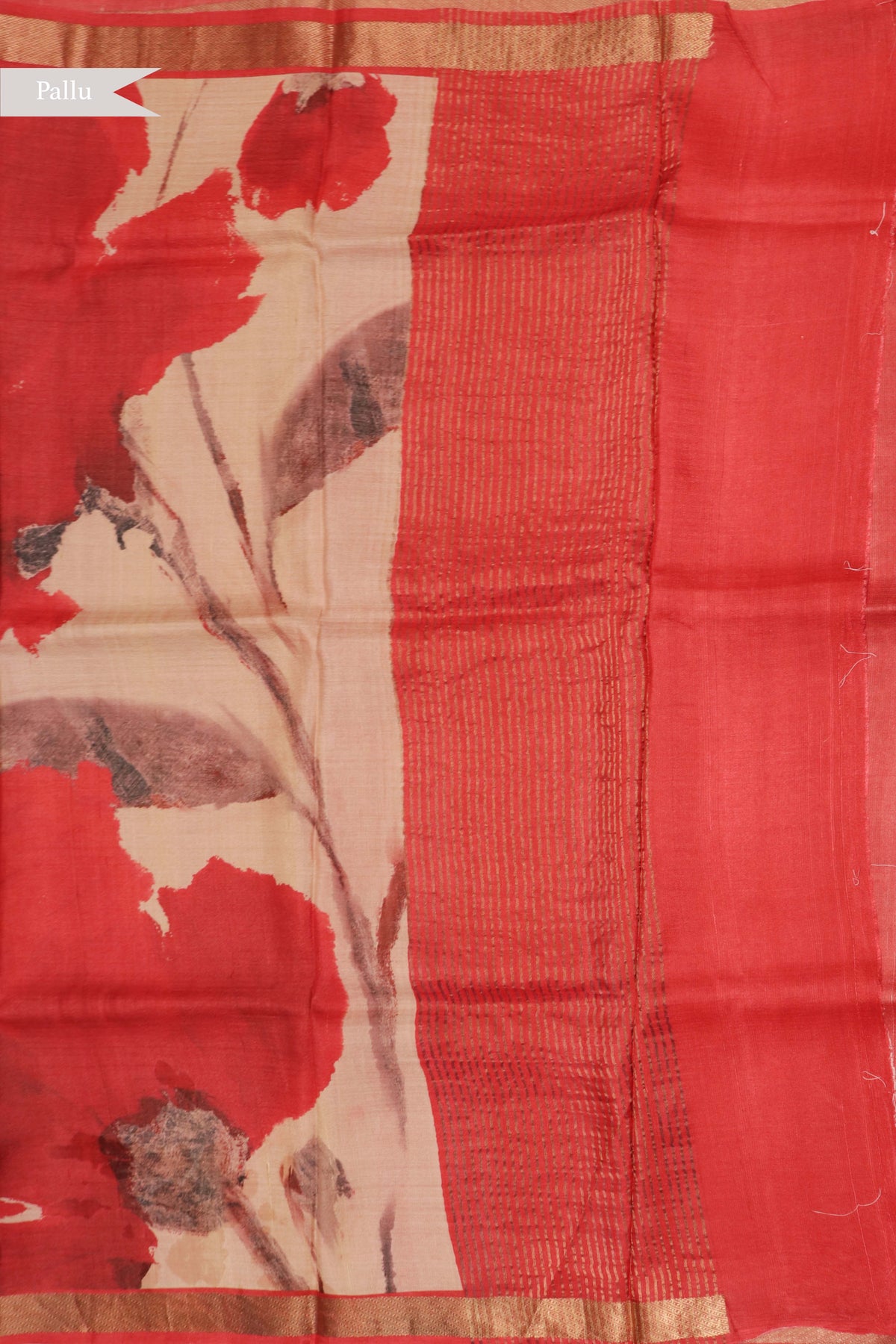 Red Geometric Print Tussar Silk Saree - Mokshaa