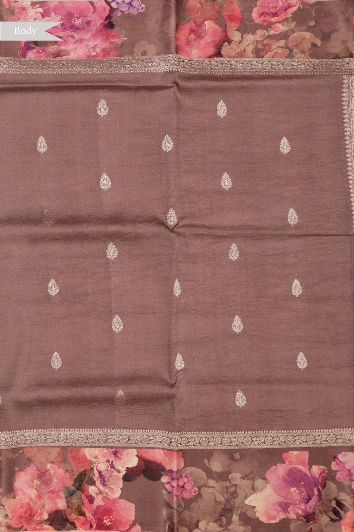 Dusty Lavender Tussar Silk Saree with Floral Print - Mokshaa