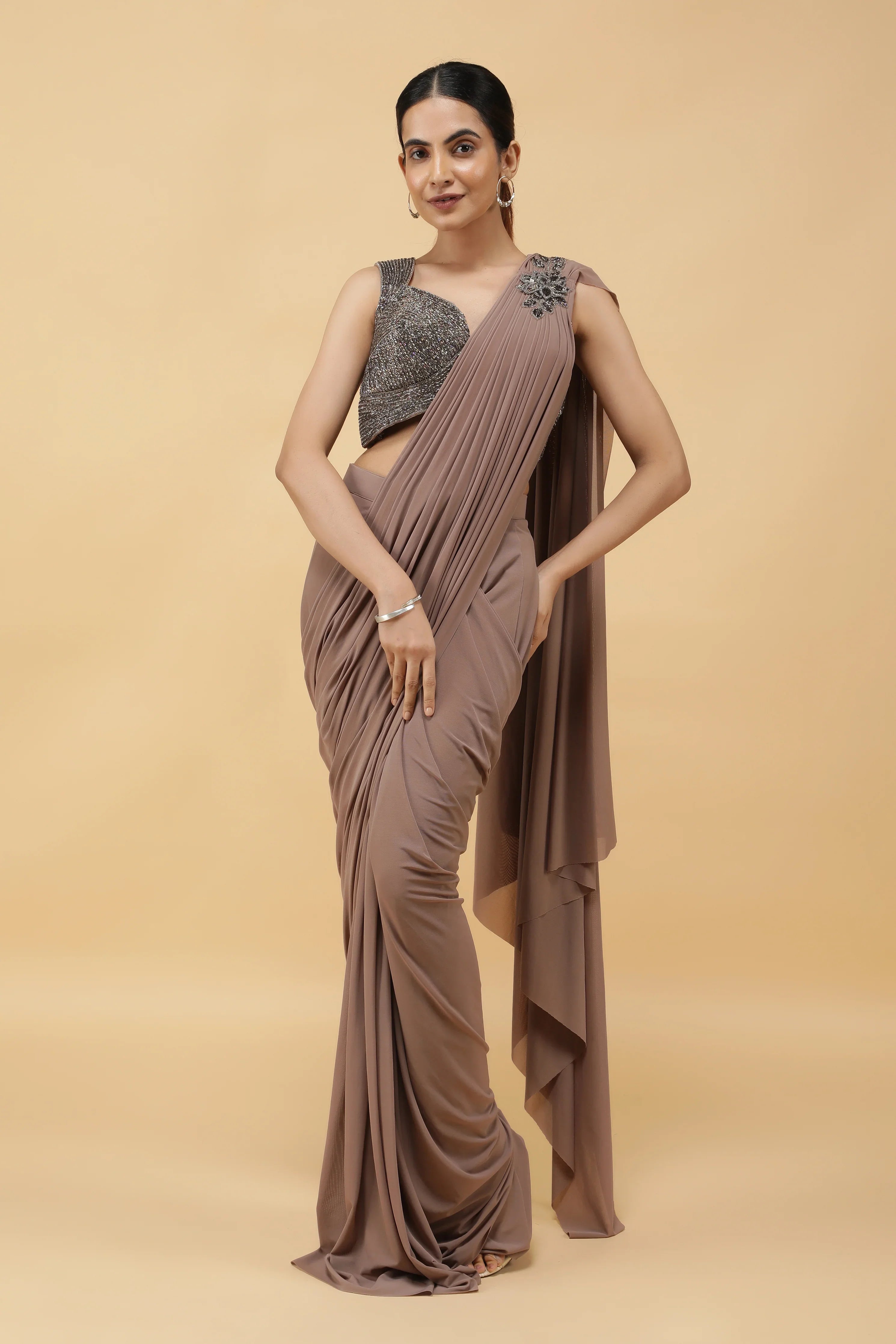 Mocha Drape Saree - Mokshaa