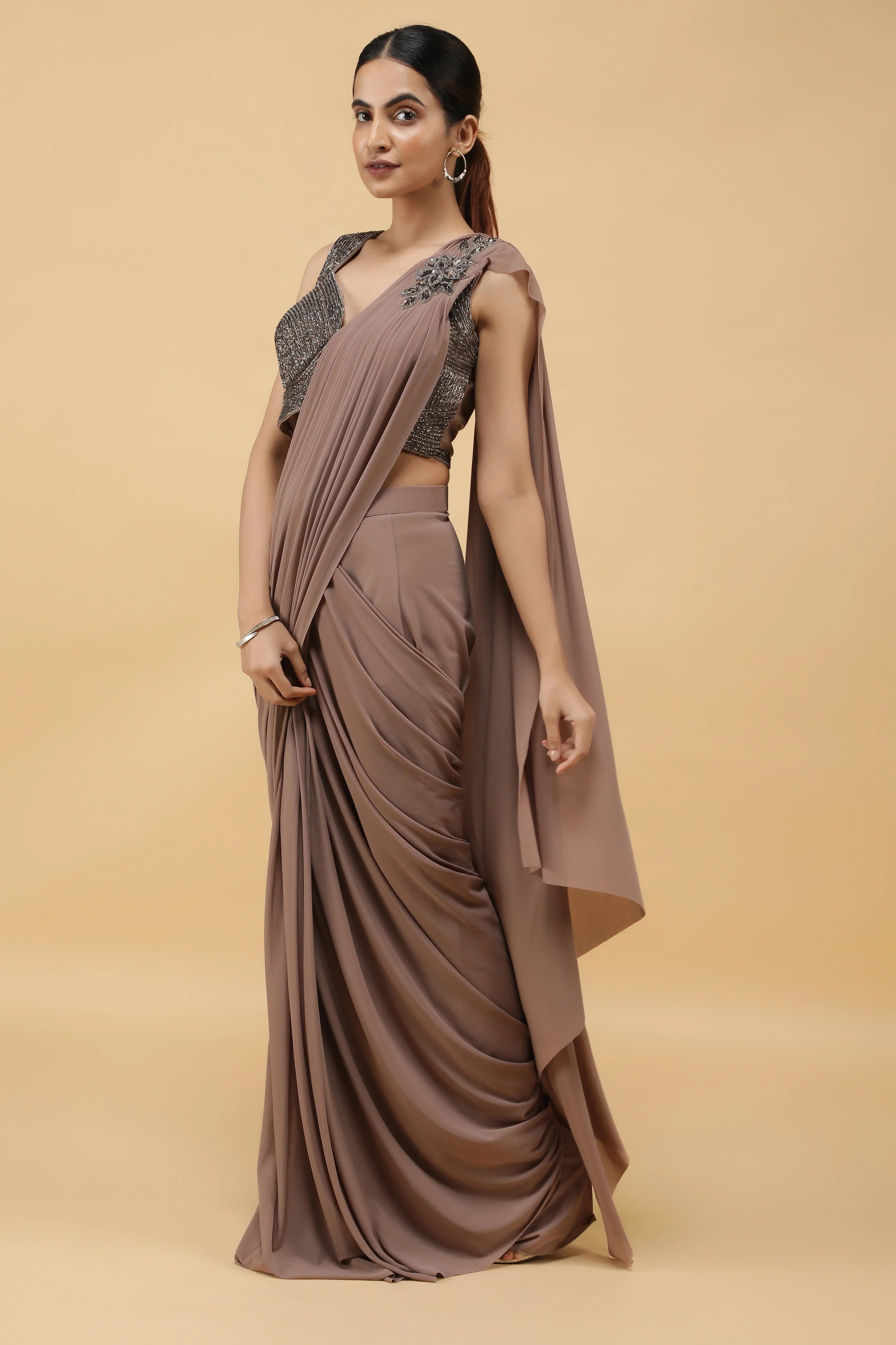 Mocha Drape Saree - Mokshaa