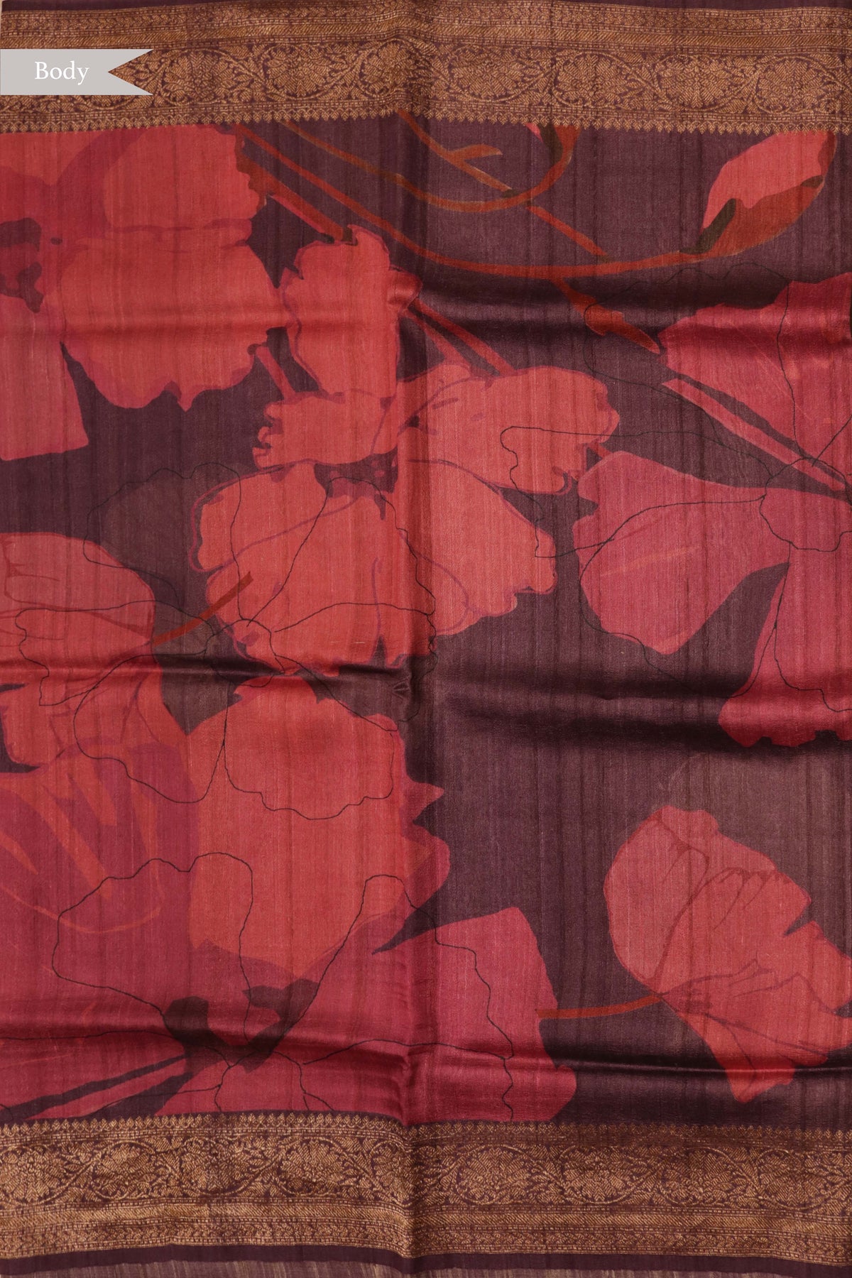 Wine Tussar Silk Digital Print Saree - Mokshaa