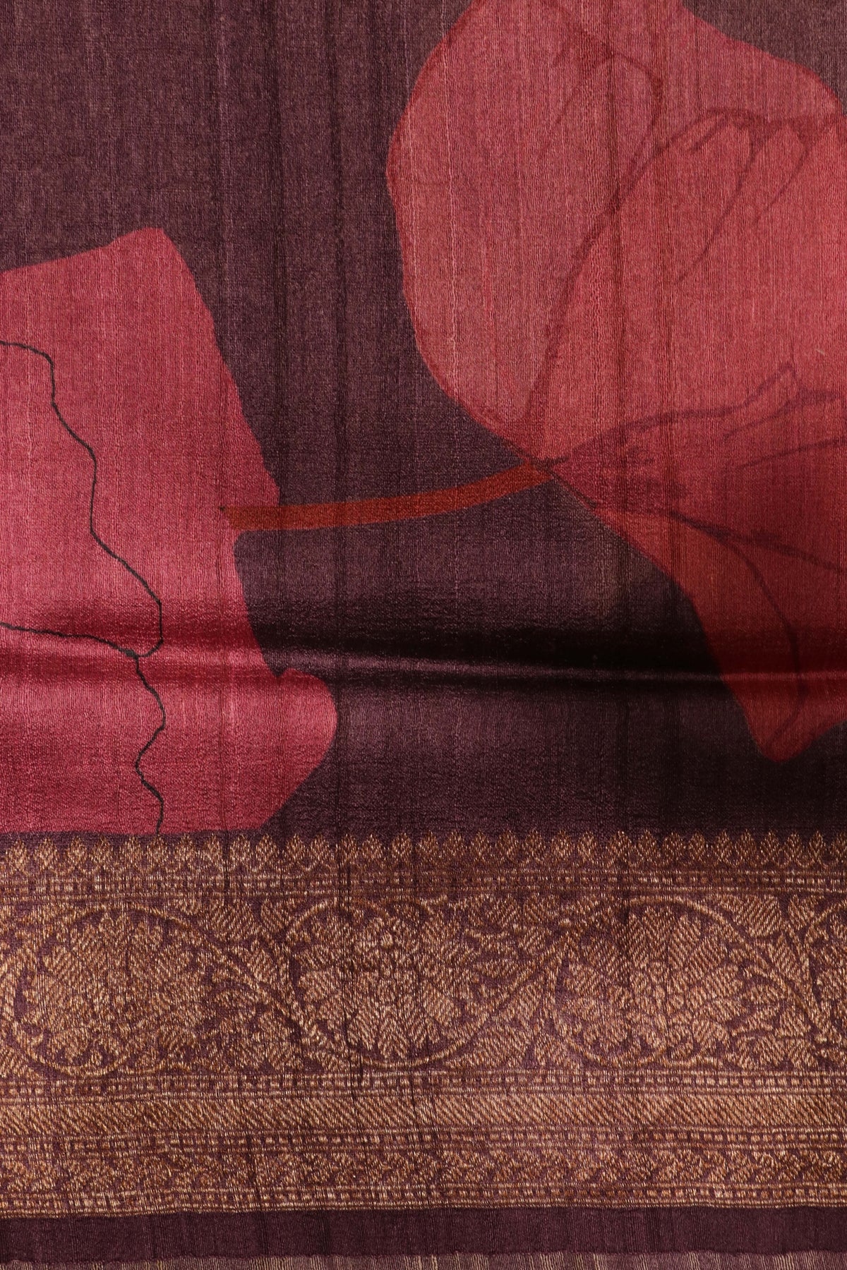 Wine Tussar Silk Digital Print Saree - Mokshaa