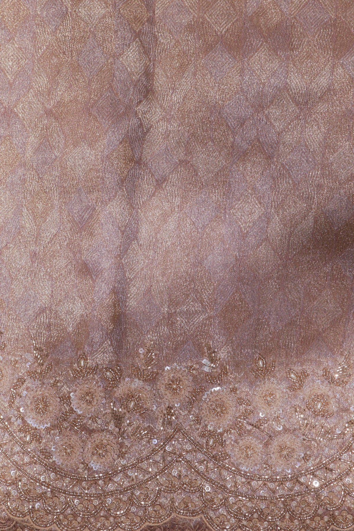 Peach Zari Weave Saree with Scalloped Border - Mokshaa