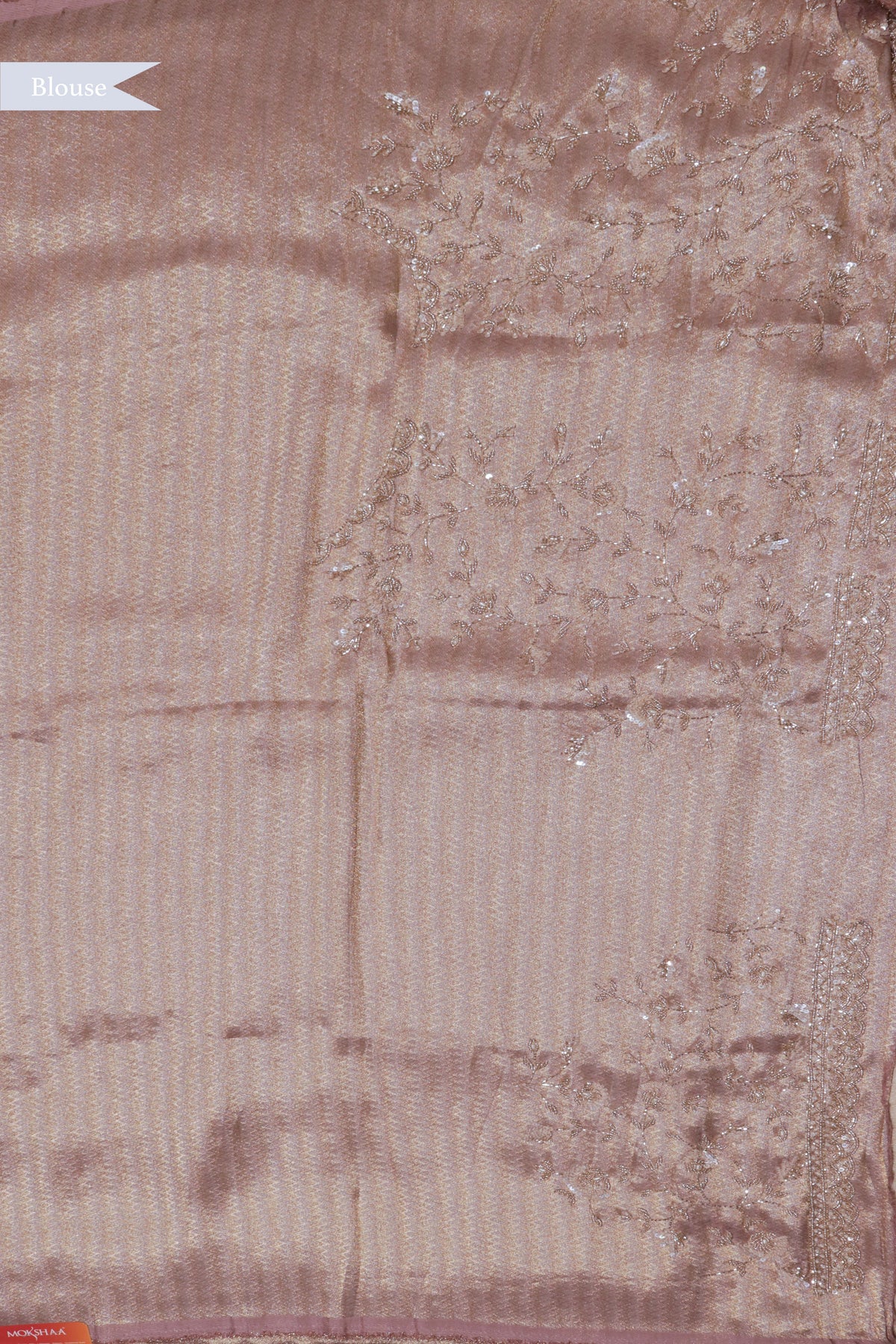 Peach Zari Weave Saree with Scalloped Border - Mokshaa