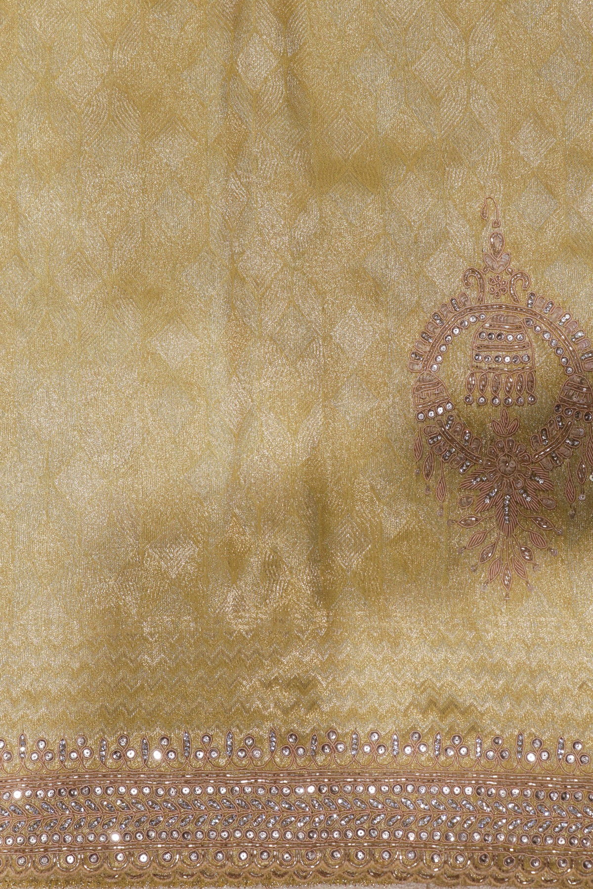 Lime Yellow Zari Weave Saree with Zardosi Work - Mokshaa