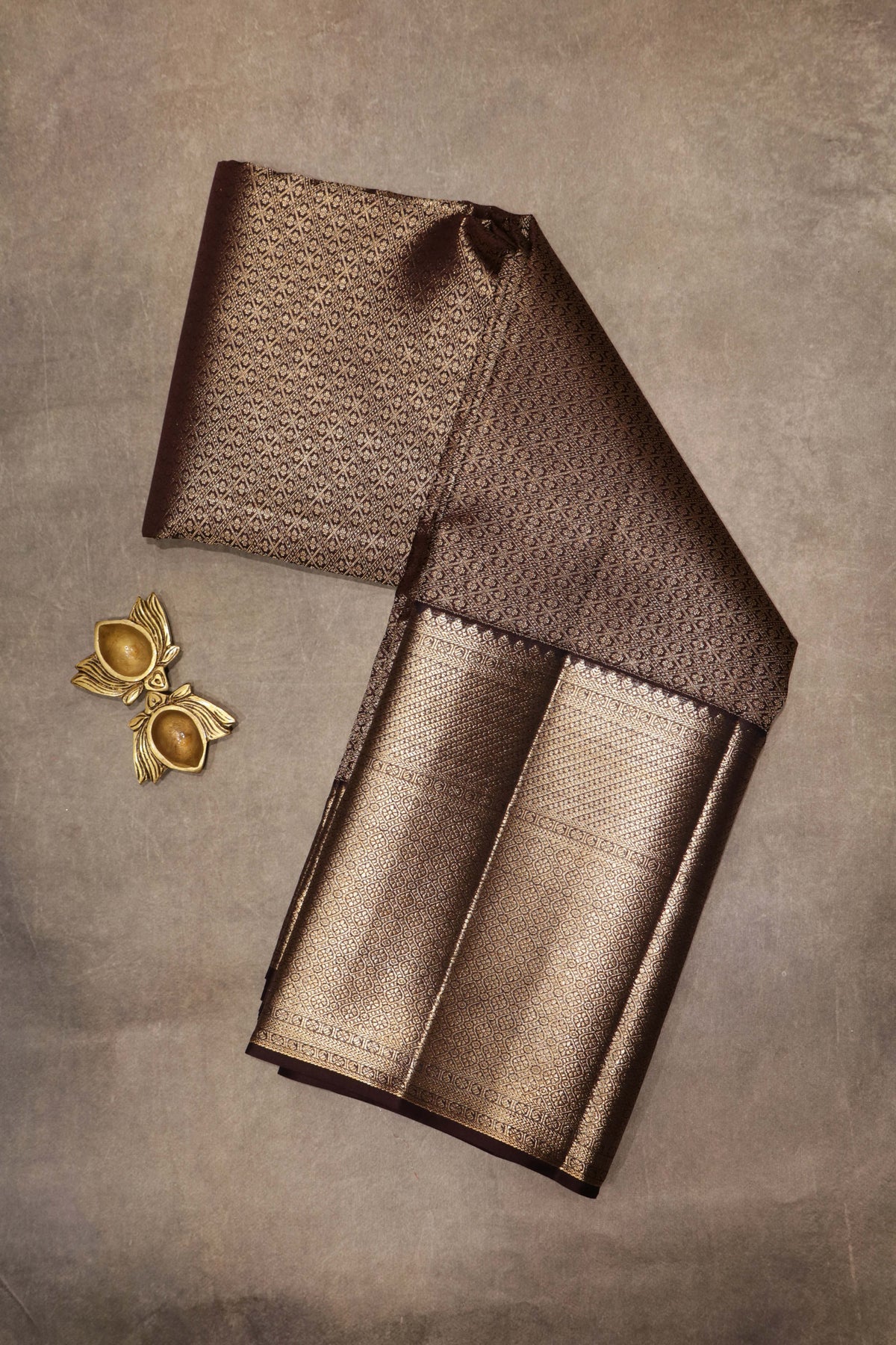 Dark Brown Kanchivaram Silk Saree - Mokshaa