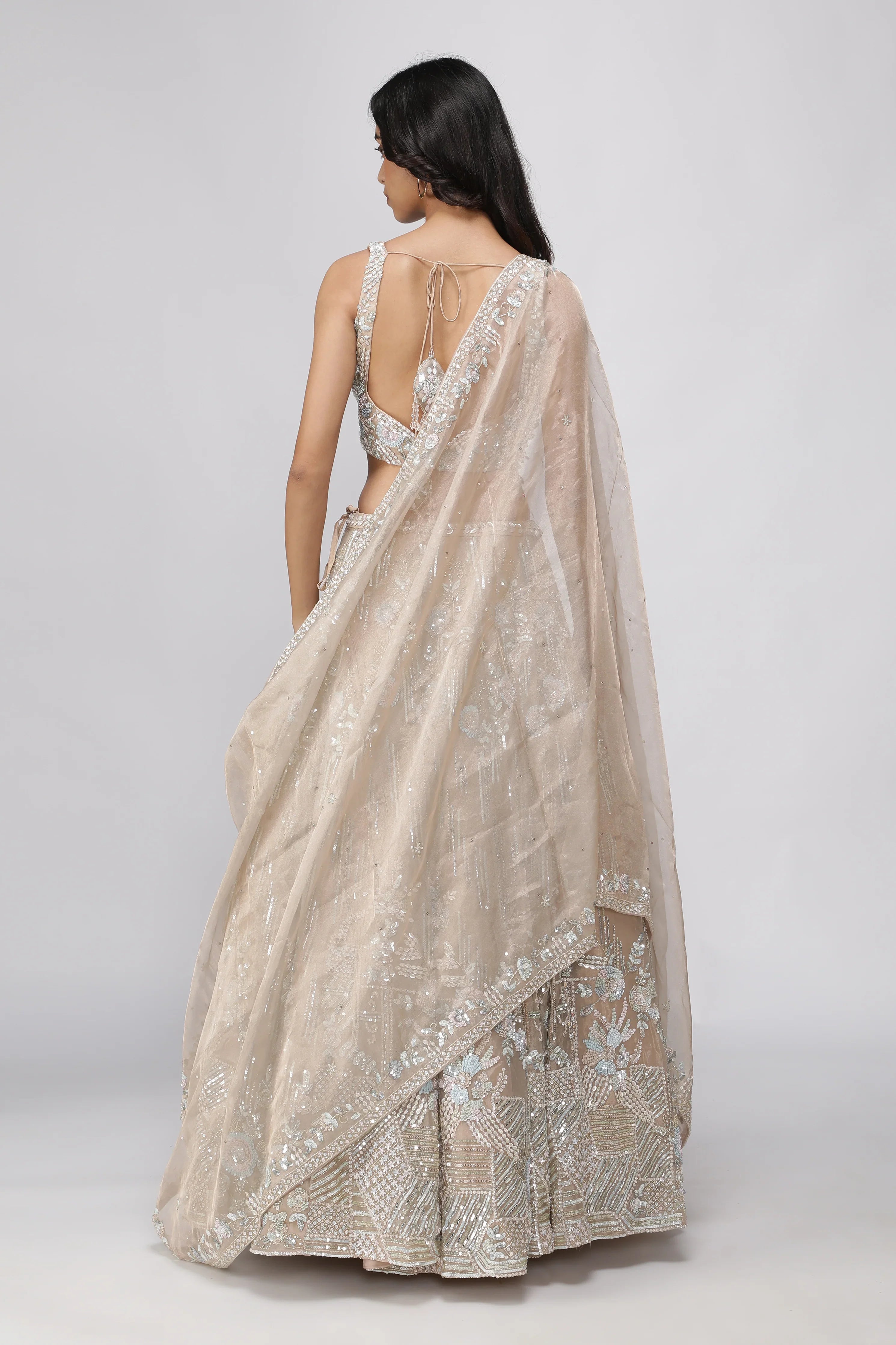 Peach Tissue Organza Lehenga Set - Mokshaa