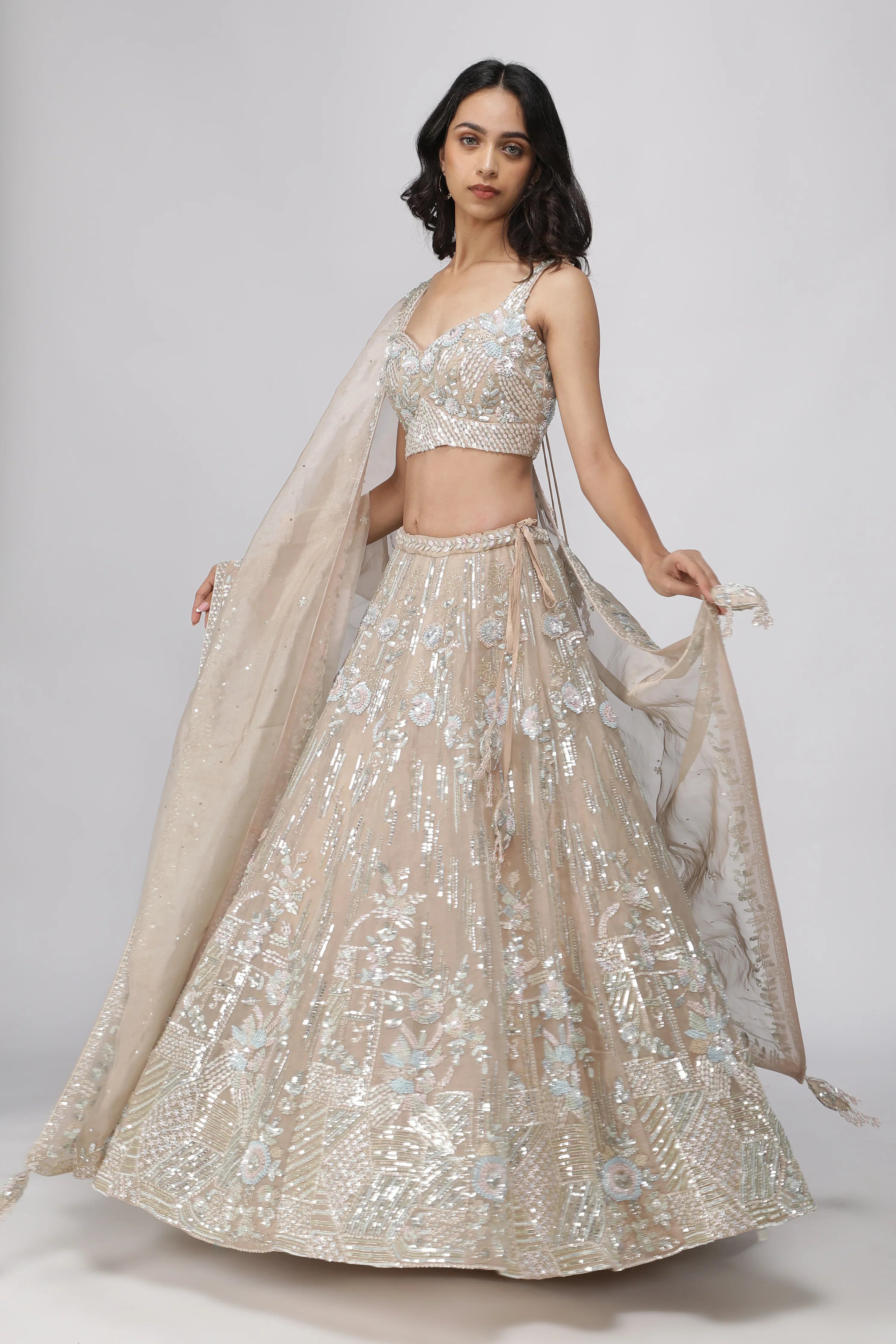 Peach Tissue Organza Lehenga Set - Mokshaa
