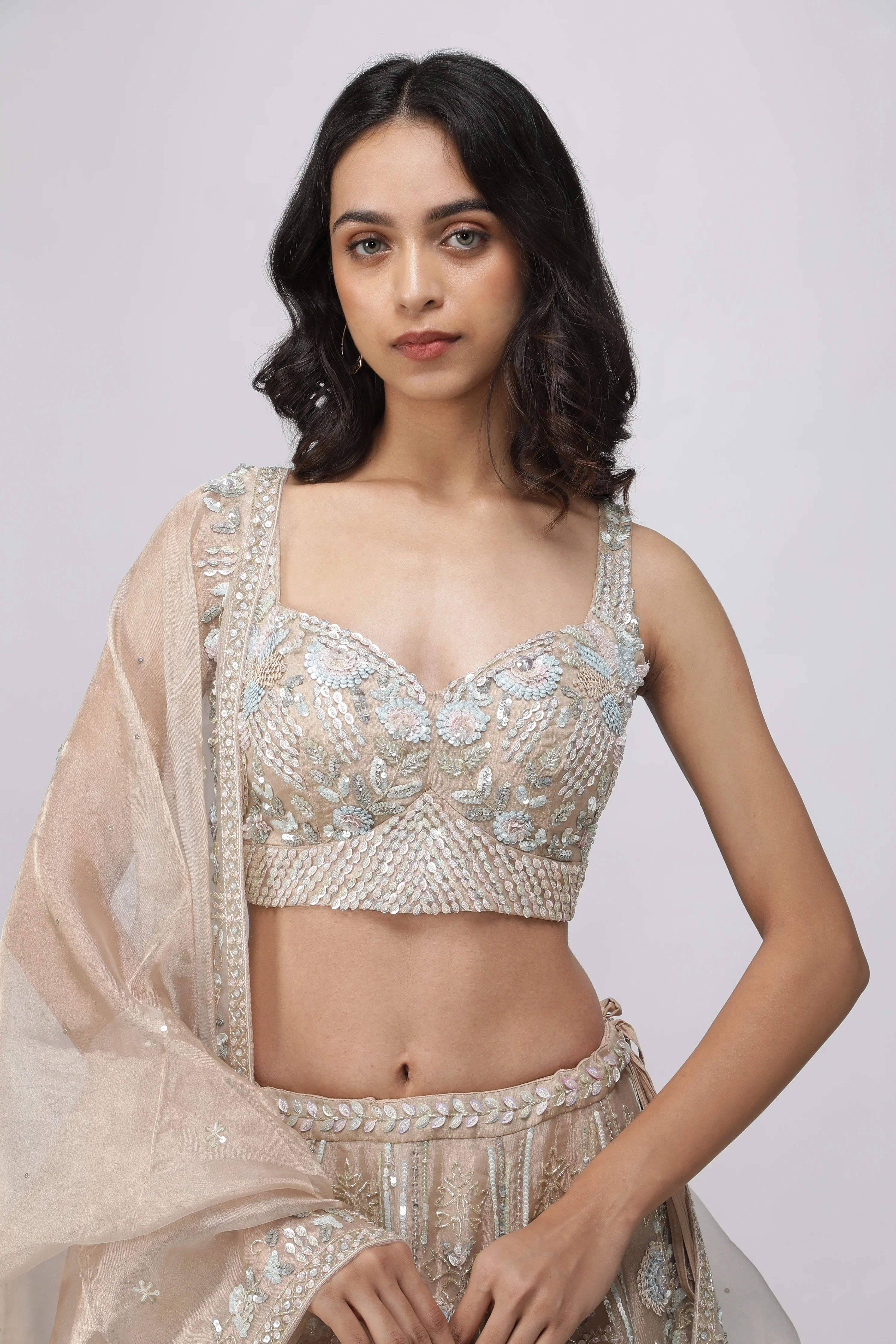 Peach Tissue Organza Lehenga Set - Mokshaa