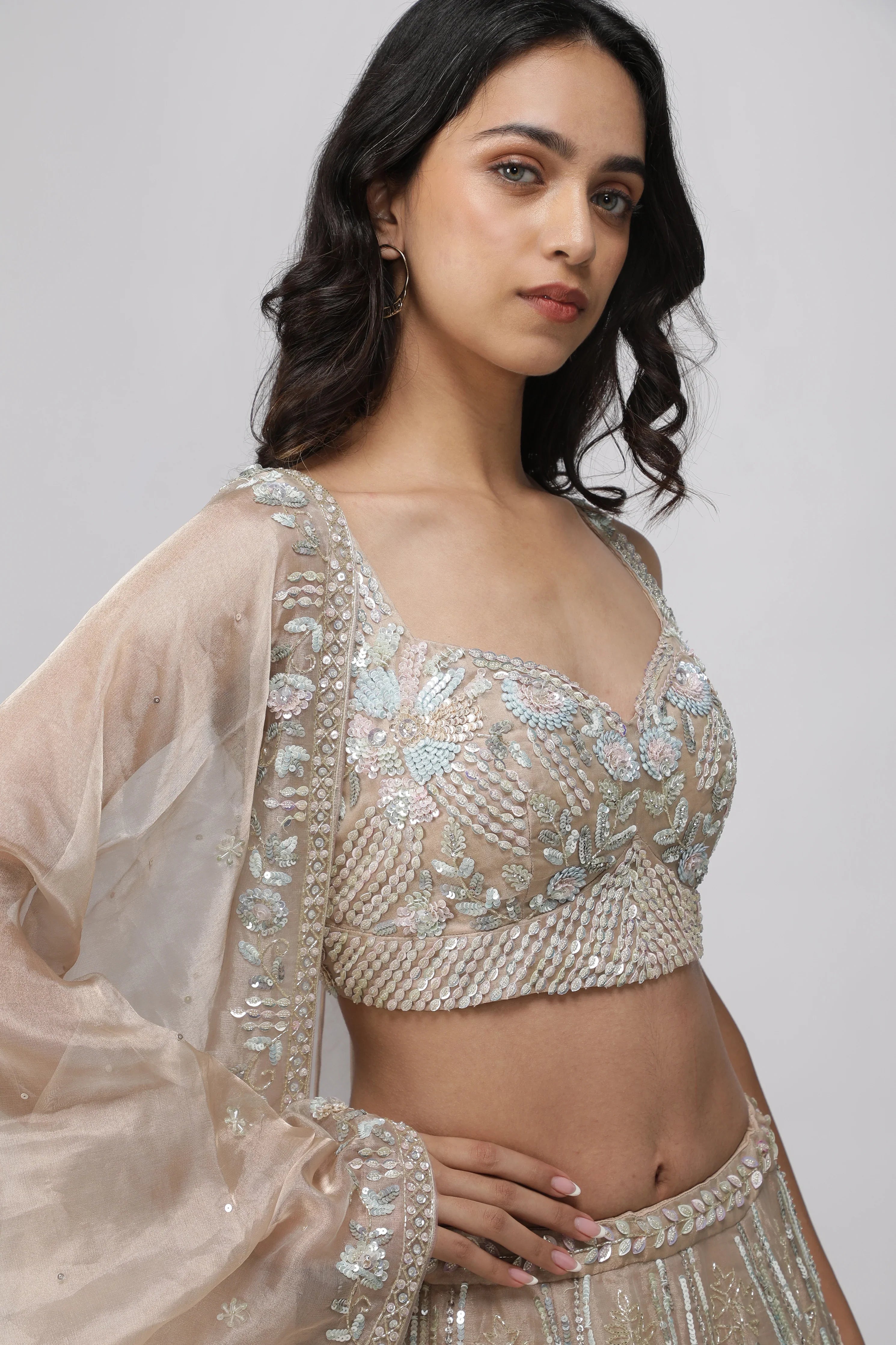 Peach Tissue Organza Lehenga Set - Mokshaa