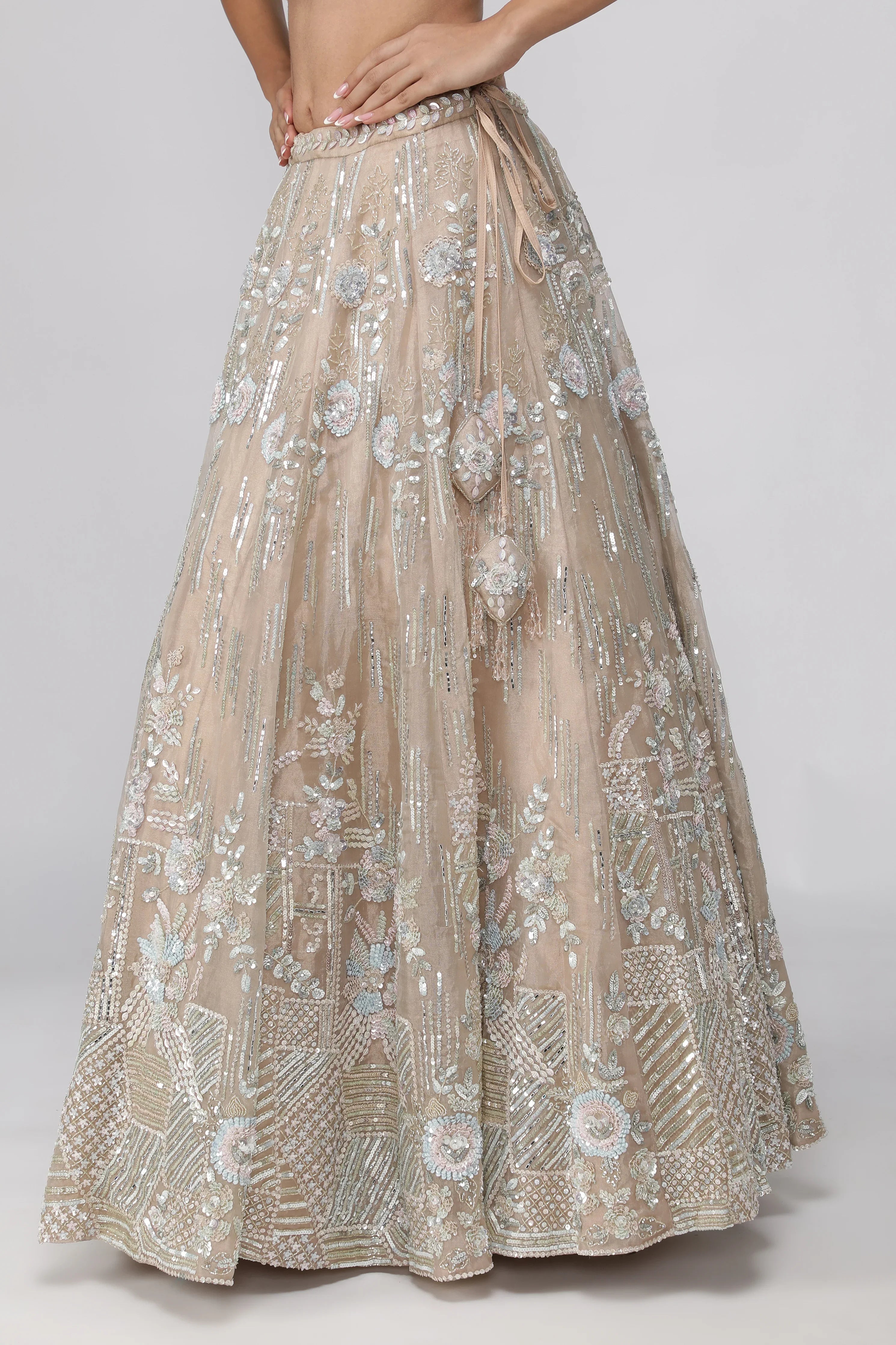 Peach Tissue Organza Lehenga Set - Mokshaa