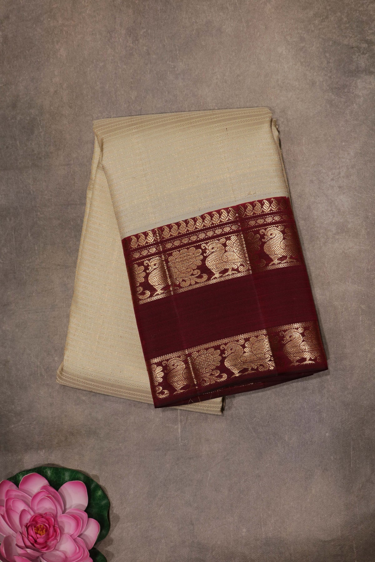 Off-White Kanchivaram Silk Saree - Mokshaa
