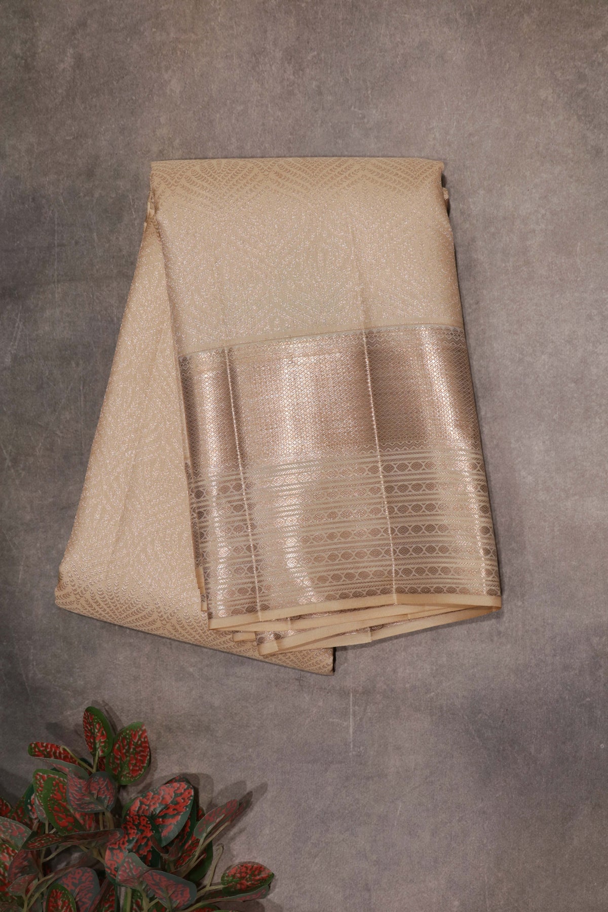 Light Gold Kanchivaram Silk Saree - Mokshaa