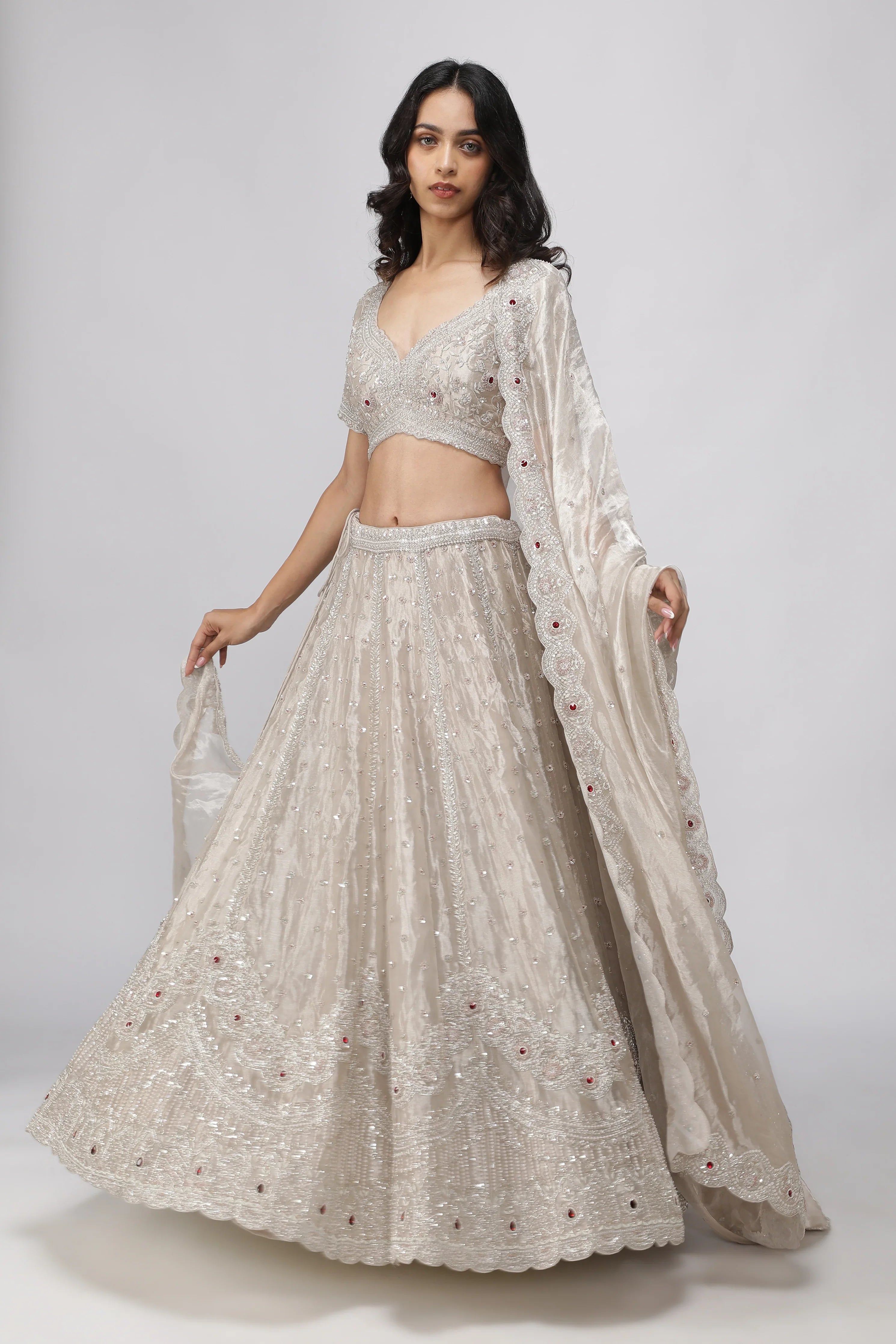 Silver Tissue Organza Lehenga Set - Mokshaa