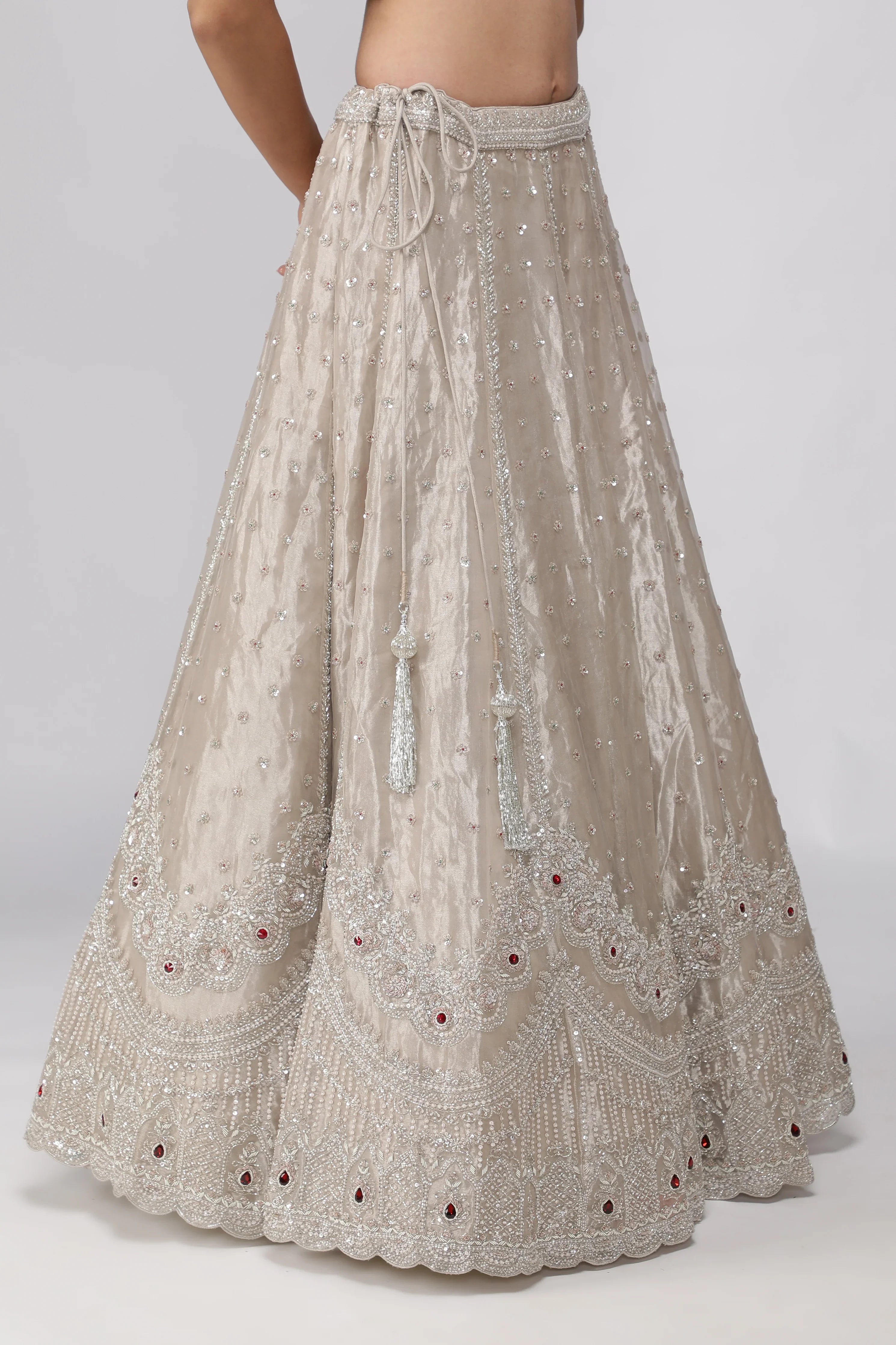 Silver Tissue Organza Lehenga Set - Mokshaa
