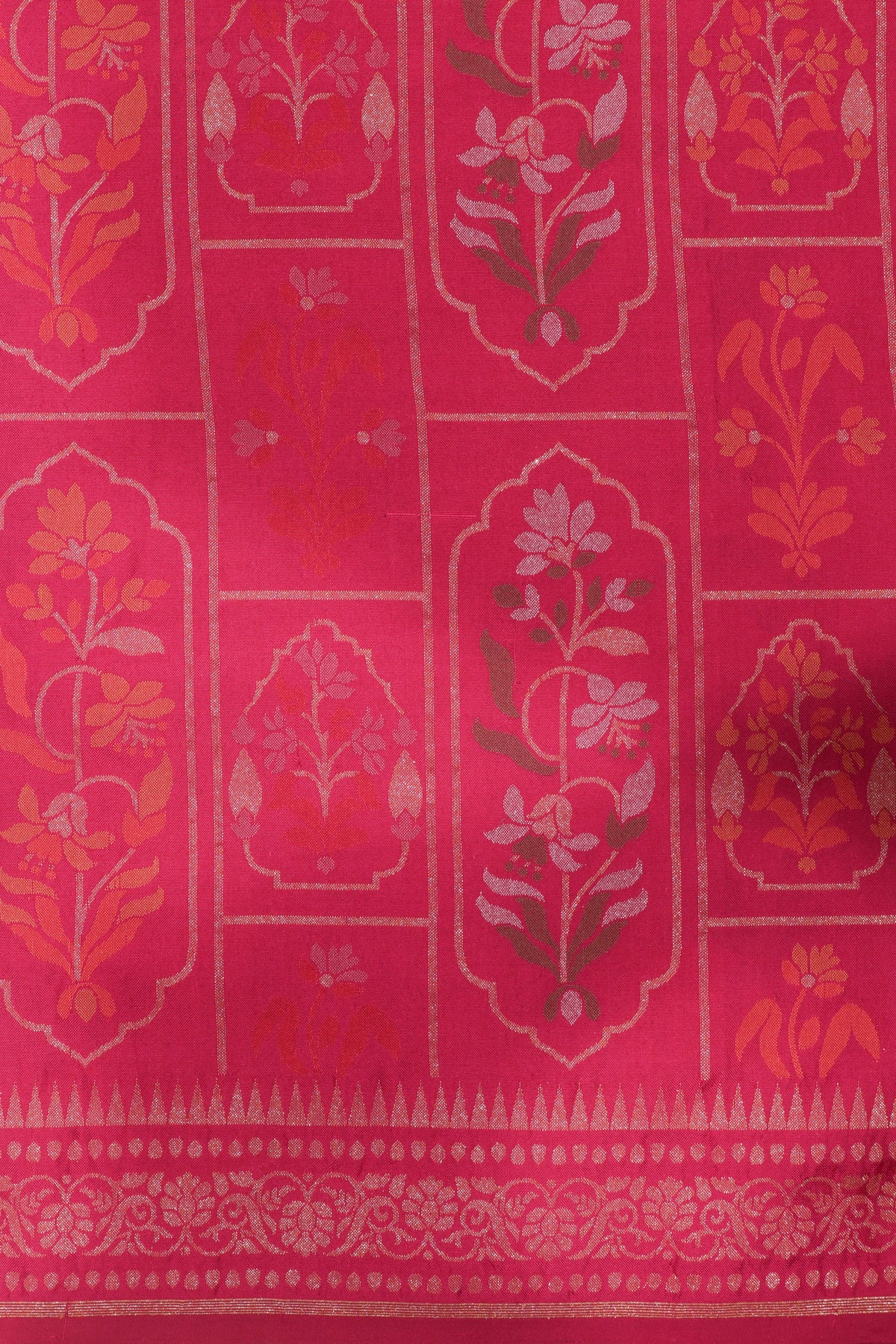 Rani Pink Banarasi Silk Jamdani Saree - Mokshaa