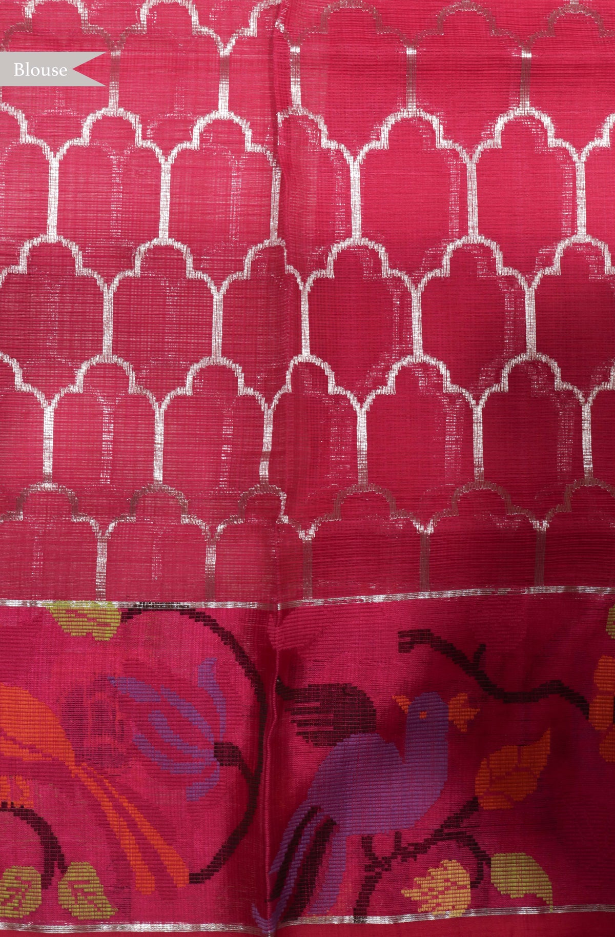 Grey-Green Zari Kota Saree with Jamdani Border - Mokshaa