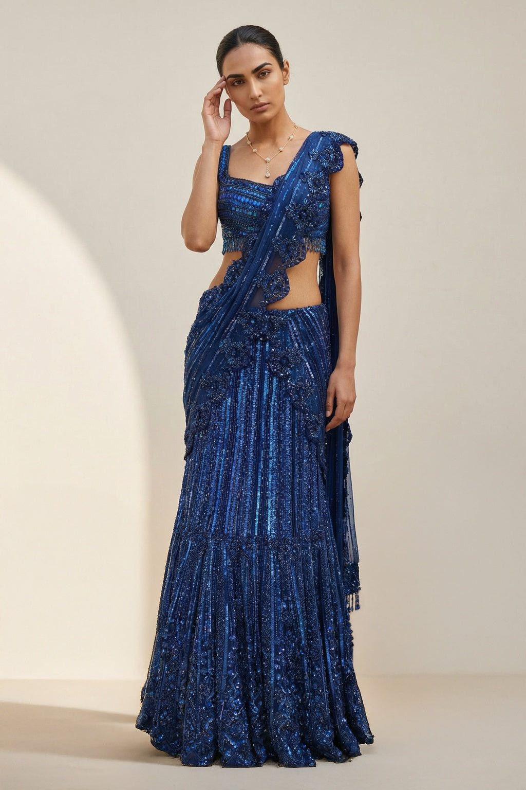 Blue Net Mermaid Lehenga set - Mokshaa