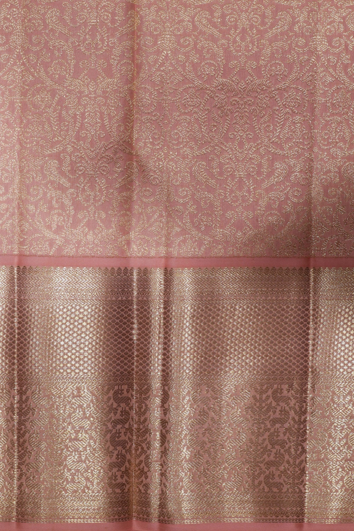 Baby Pink Kanchivaram Silk Saree with Zari Weaving - Mokshaa