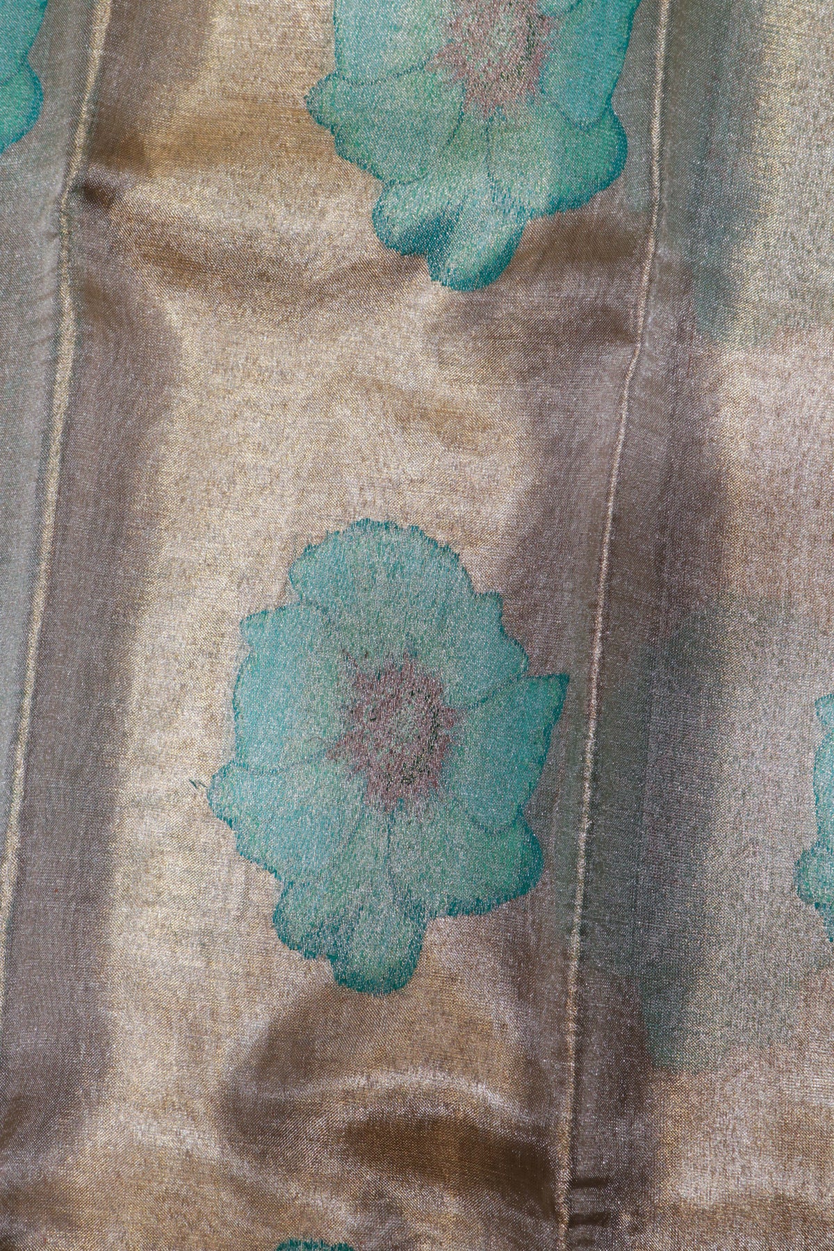 Silver Tissue Silk Saree with Aqua Floral Weaving - Mokshaa